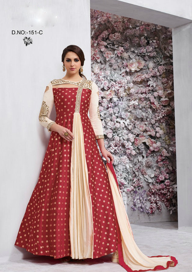 Red Taffeta Silk Floor Length Suits 