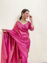 Pink Woven Nylon Silk Party Wear Sarees Online Purchase