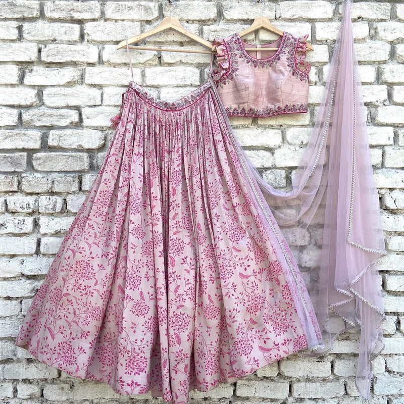 Pink Digital Print Georgette Party Wear Lehenga Dress Online Shopping