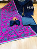 Exclusive Handwork Raw Silk Phulkari Stole With Chikankari Sequins Work Navy Blue Kurta Pallazo With Jutti Set