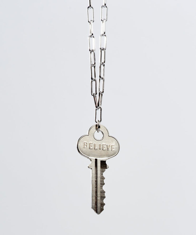 Brooklyn Classic Key Necklace Necklaces The Giving Keys BELIEVE Silver 