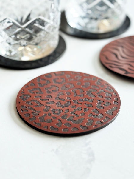 leopard print leather coaster