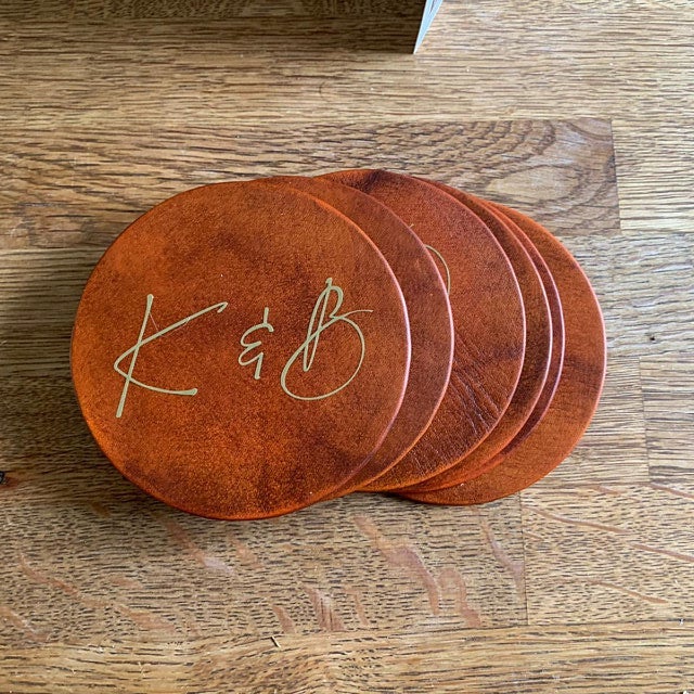 Couples Initial Leather Coaster