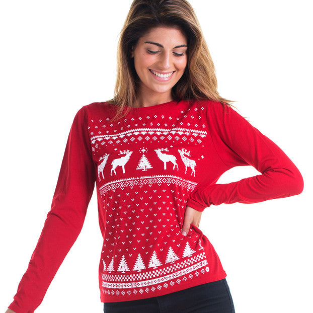 Womens Reindeer Long Sleeve Tee – Christmas Jumper Style t-shirts ...