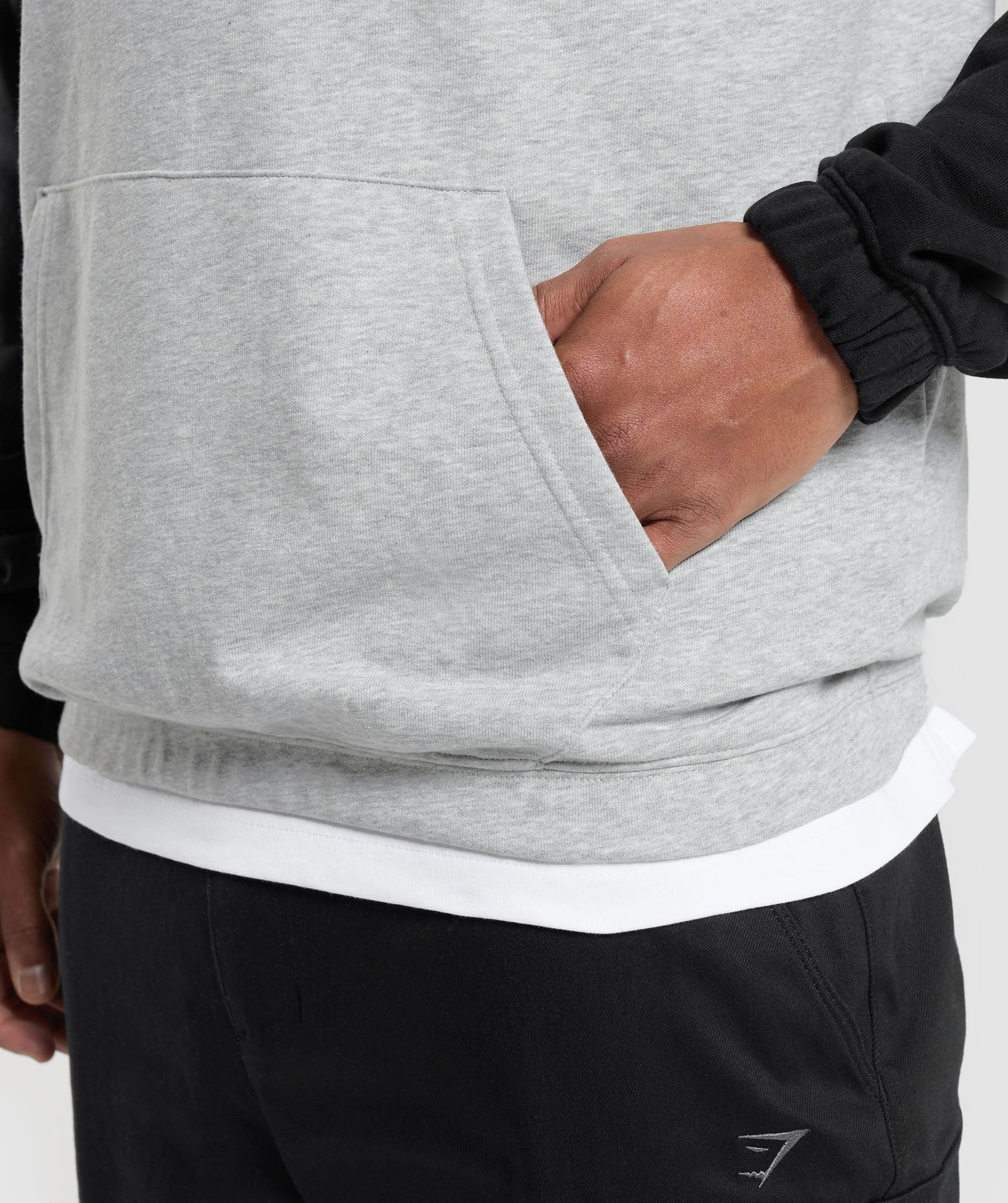 1/4 Zip Raglan Hoodie in Black/Light Grey Marl - view 6