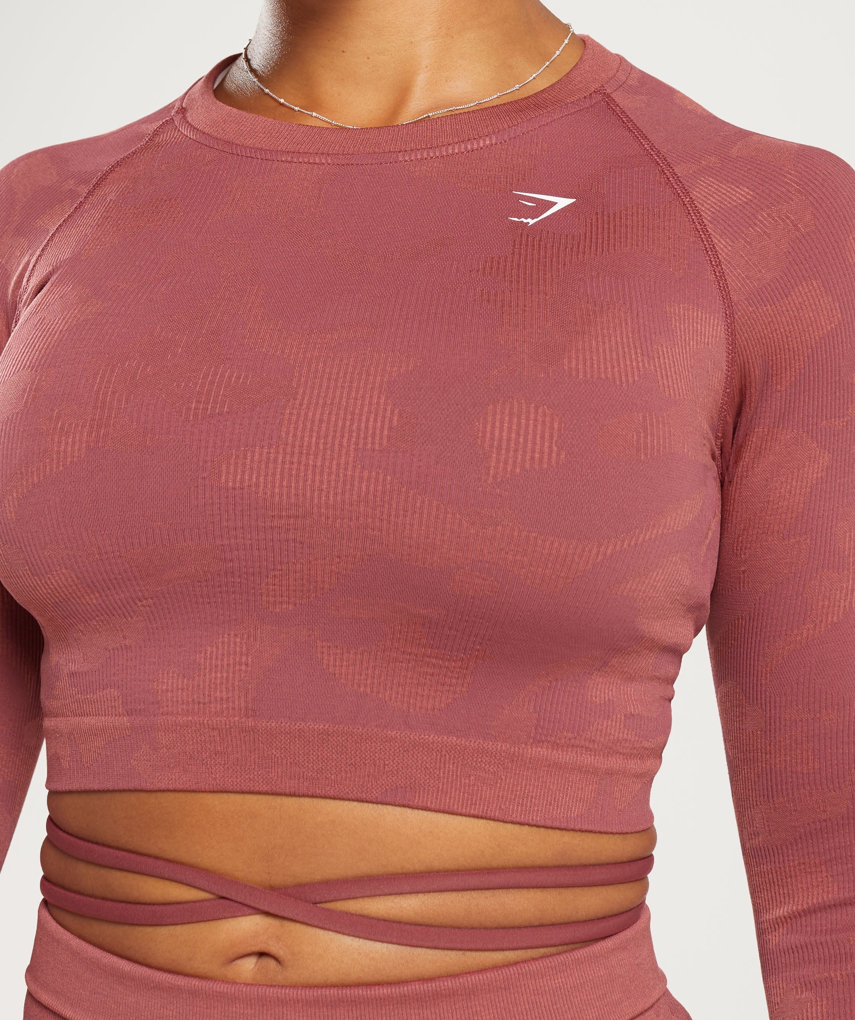 Adapt Camo Seamless Ribbed Long Sleeve Crop Top in Soft Berry/Sunbaked Pink - view 5