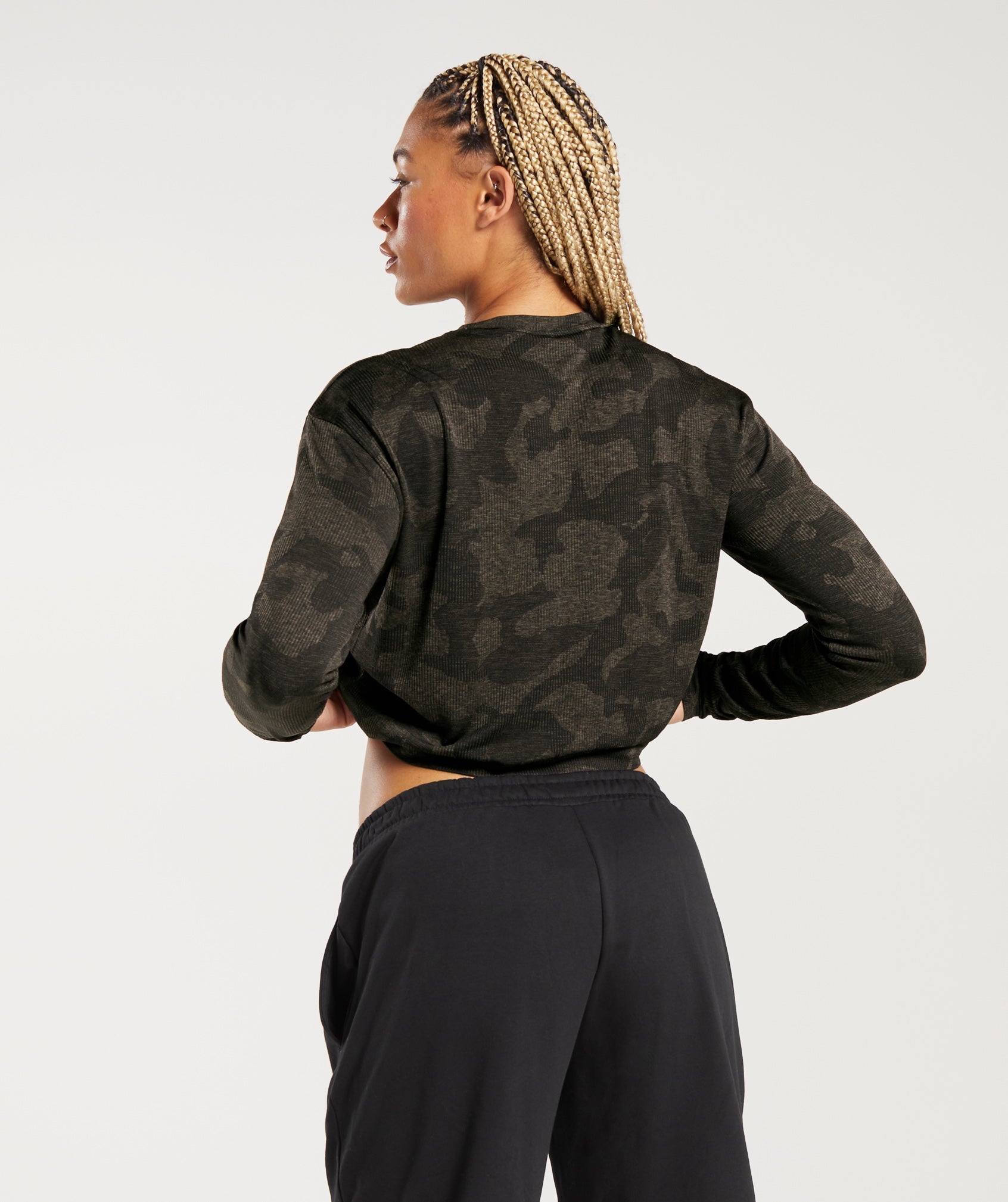 HIIT seamless rib long sleeve crop in ecru