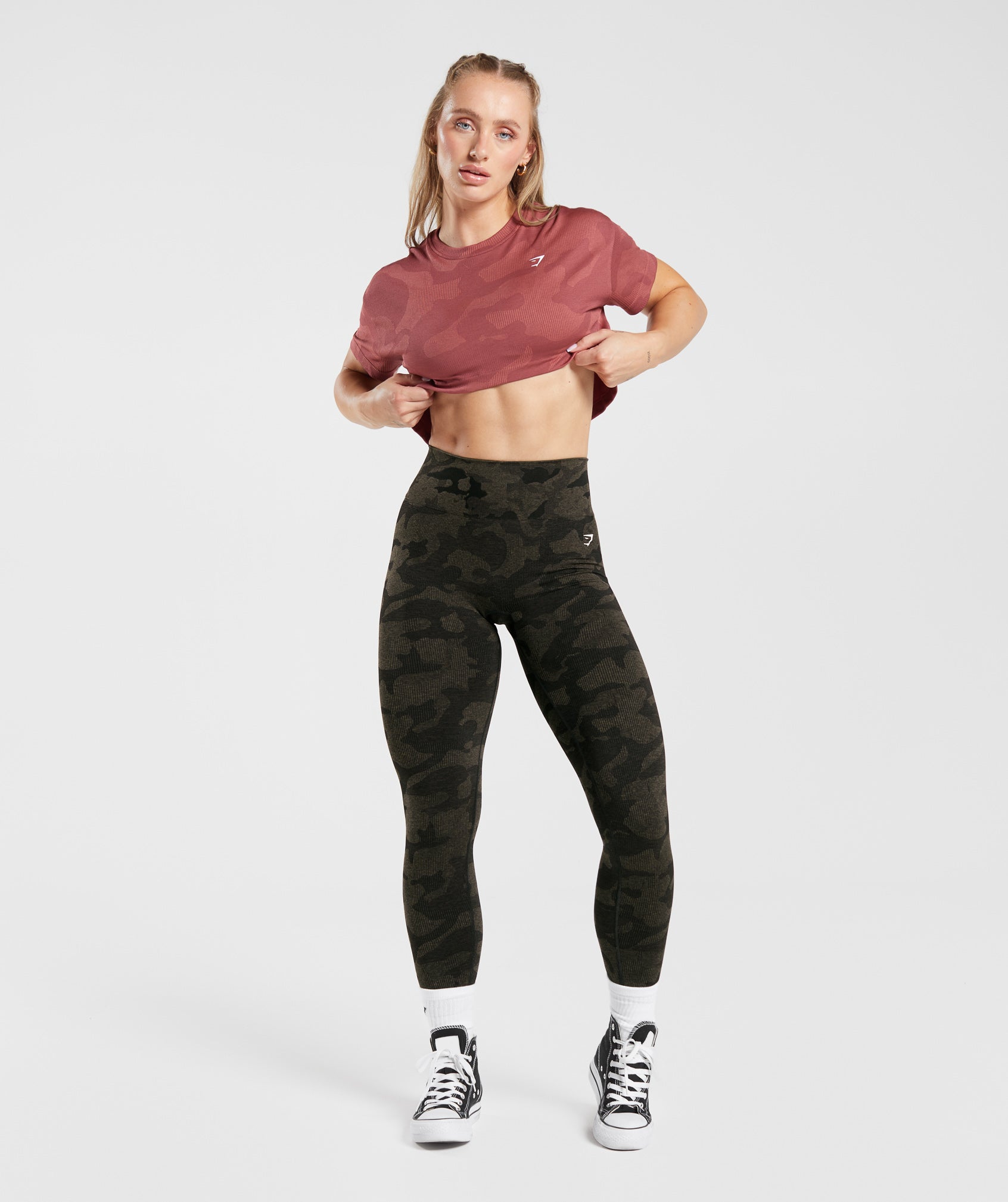Adapt Camo Seamless Ribbed Crop Top in Soft Berry/Sunbaked Pink - view 4