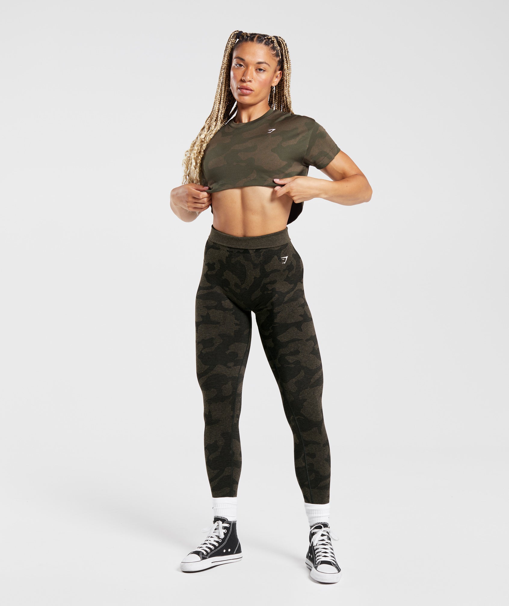 Adapt Camo Seamless Ribbed Crop Top in Winter Olive/Soul Brown - view 4