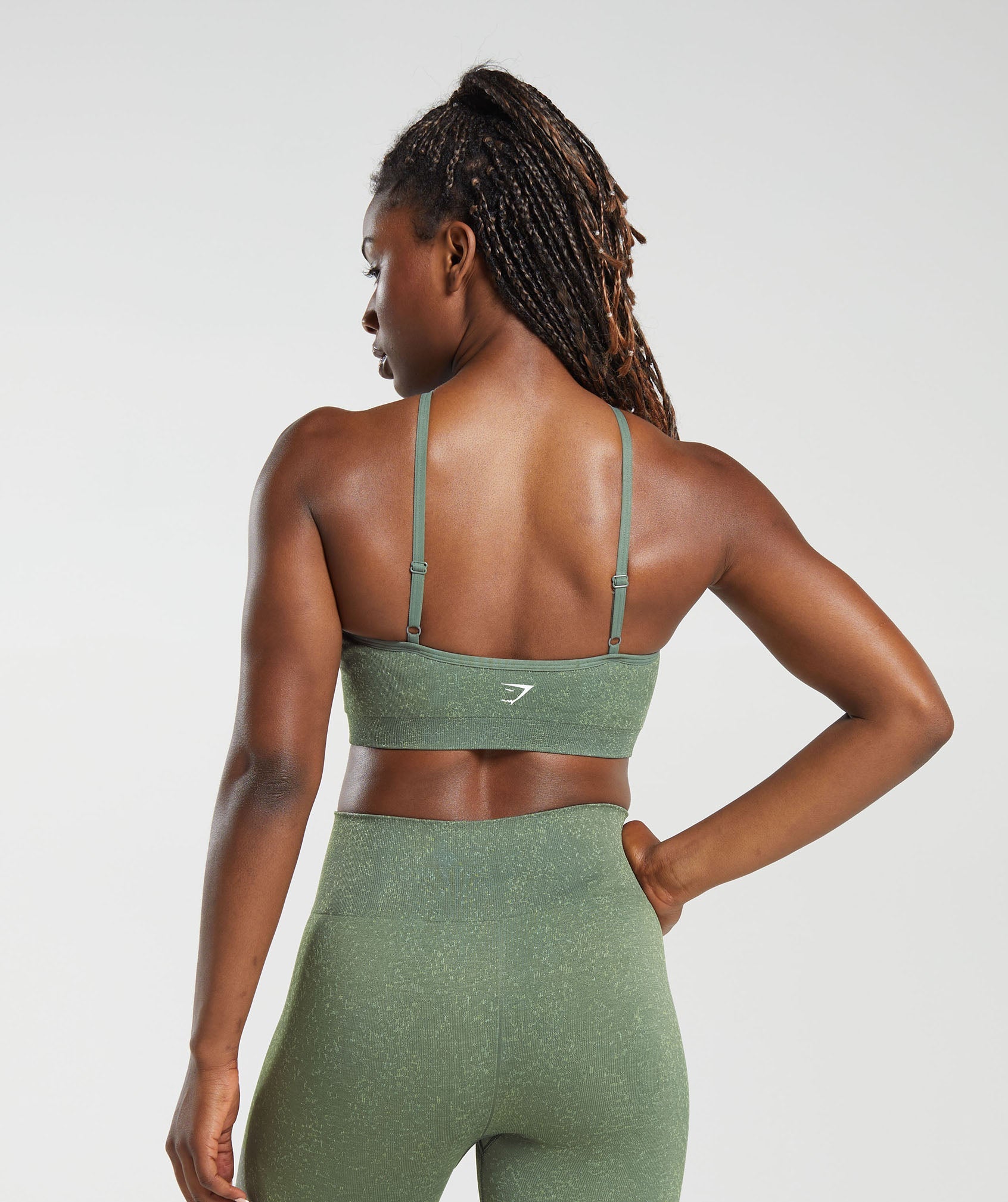 Adapt Fleck Seamless Halterneck Bralette in Dusk Green/Light Sage Green - view 2