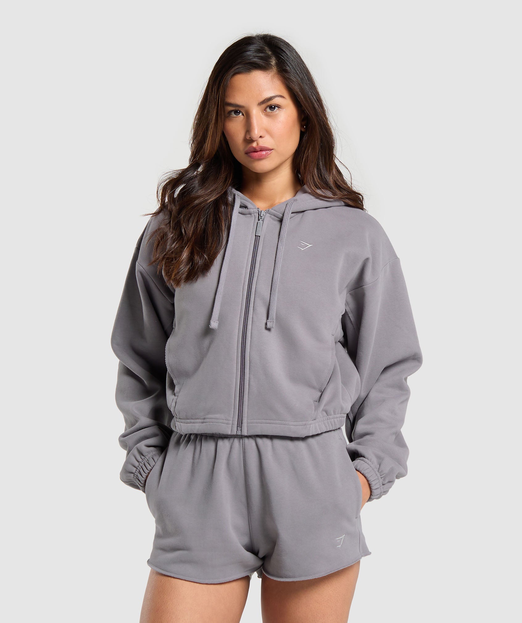 Fleece Zip Hoodie in Medium Grey - view 1