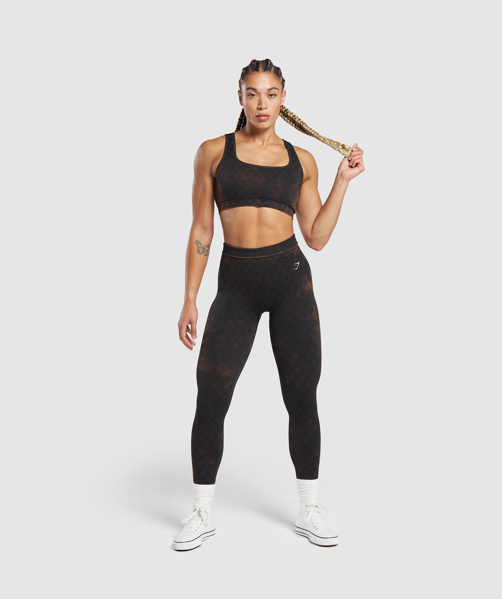 Check Seamless Washed Leggings in Black - view 4