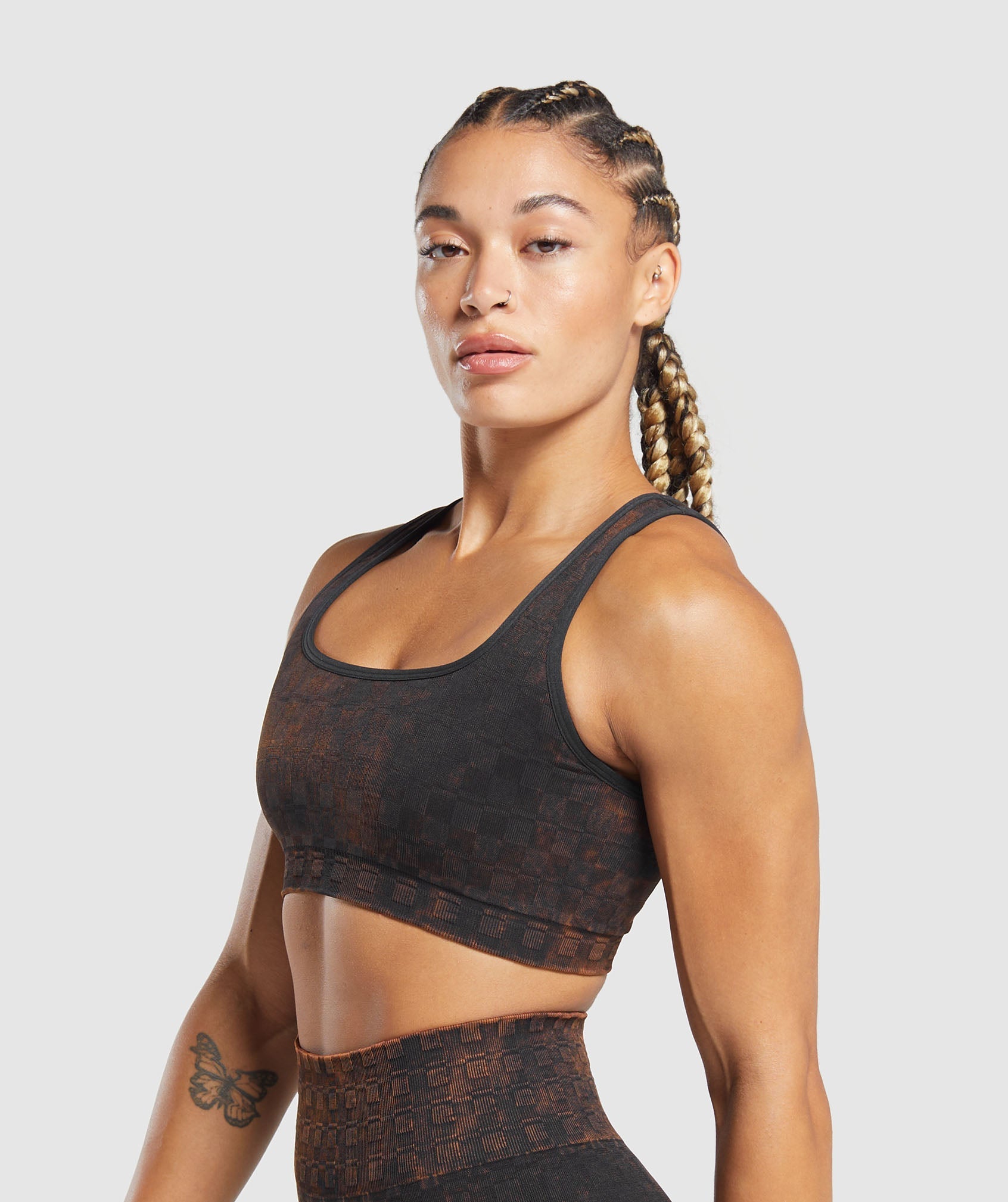 Check Seamless Washed Sports Bra in Black - view 3