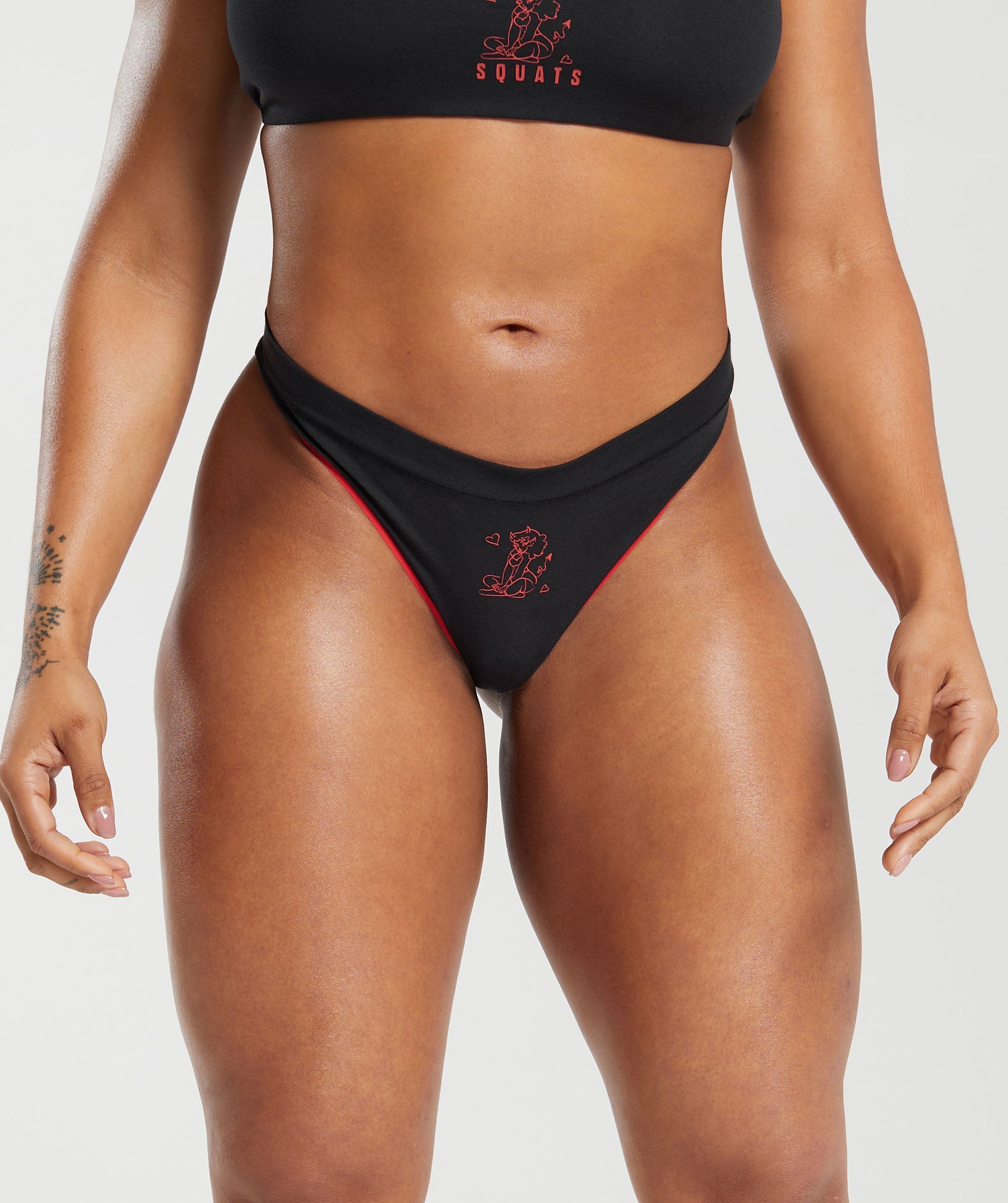 Cotton Graphic Thong in Black