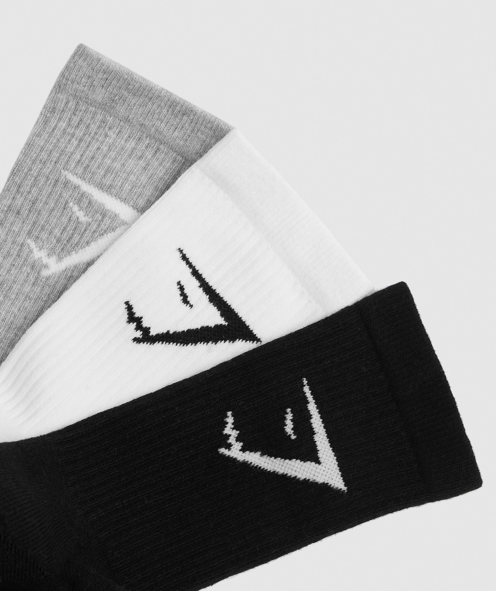 Crew Socks 3pk in White/Light Grey Marl/Black - view 2