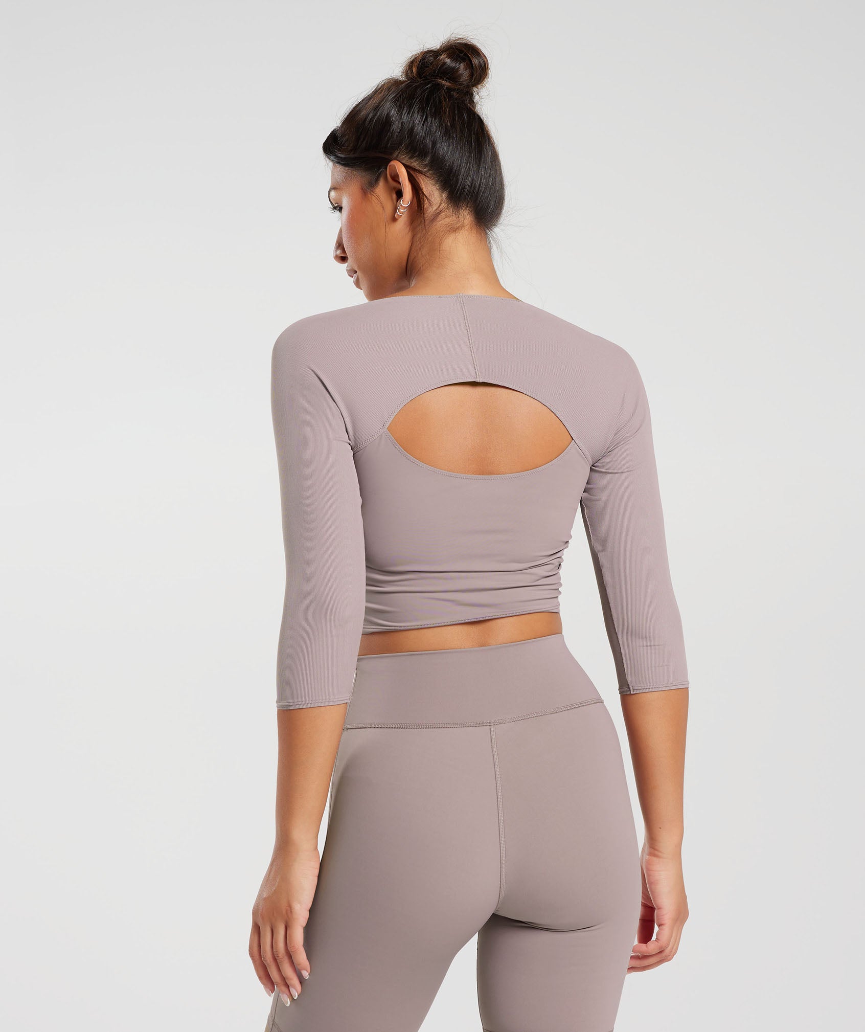 Elevate 3/4 Sleeve Crop Top in Washed Mauve - view 2
