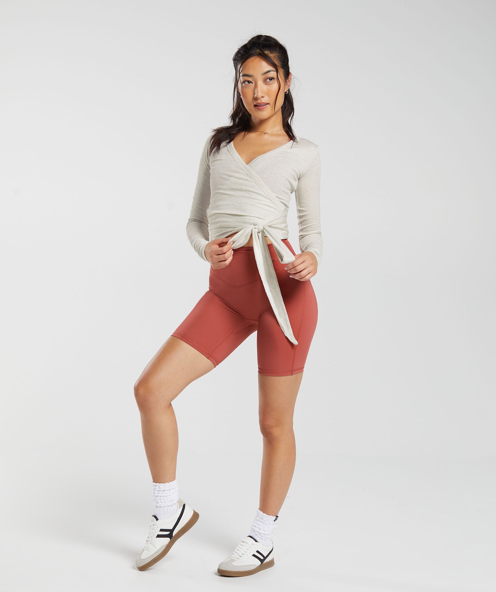 Elevate Wrap Long Sleeve Top in Frost White Marl - view 7