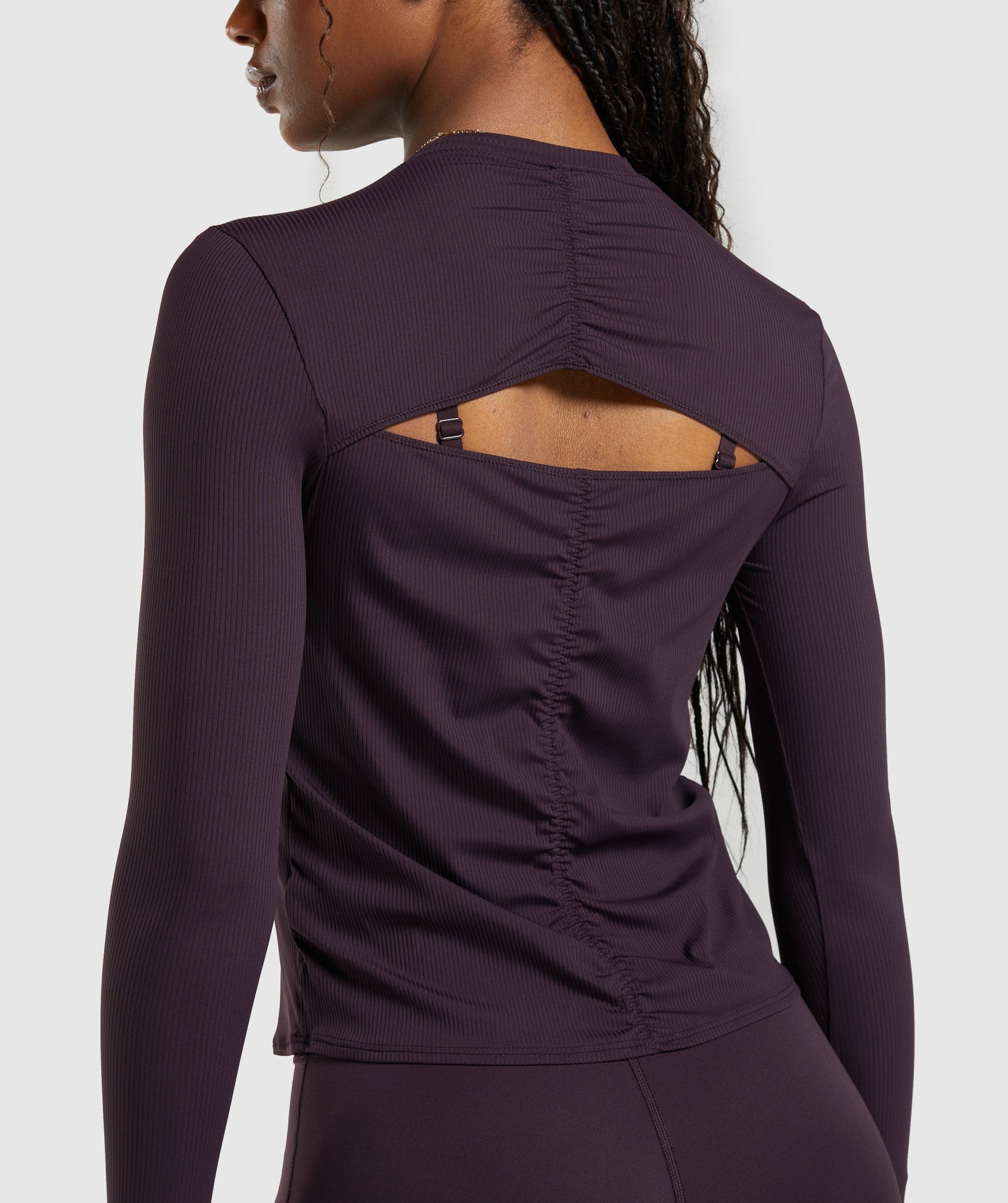Elevate Long Sleeve Ruched Top in Plum Brown - view 6