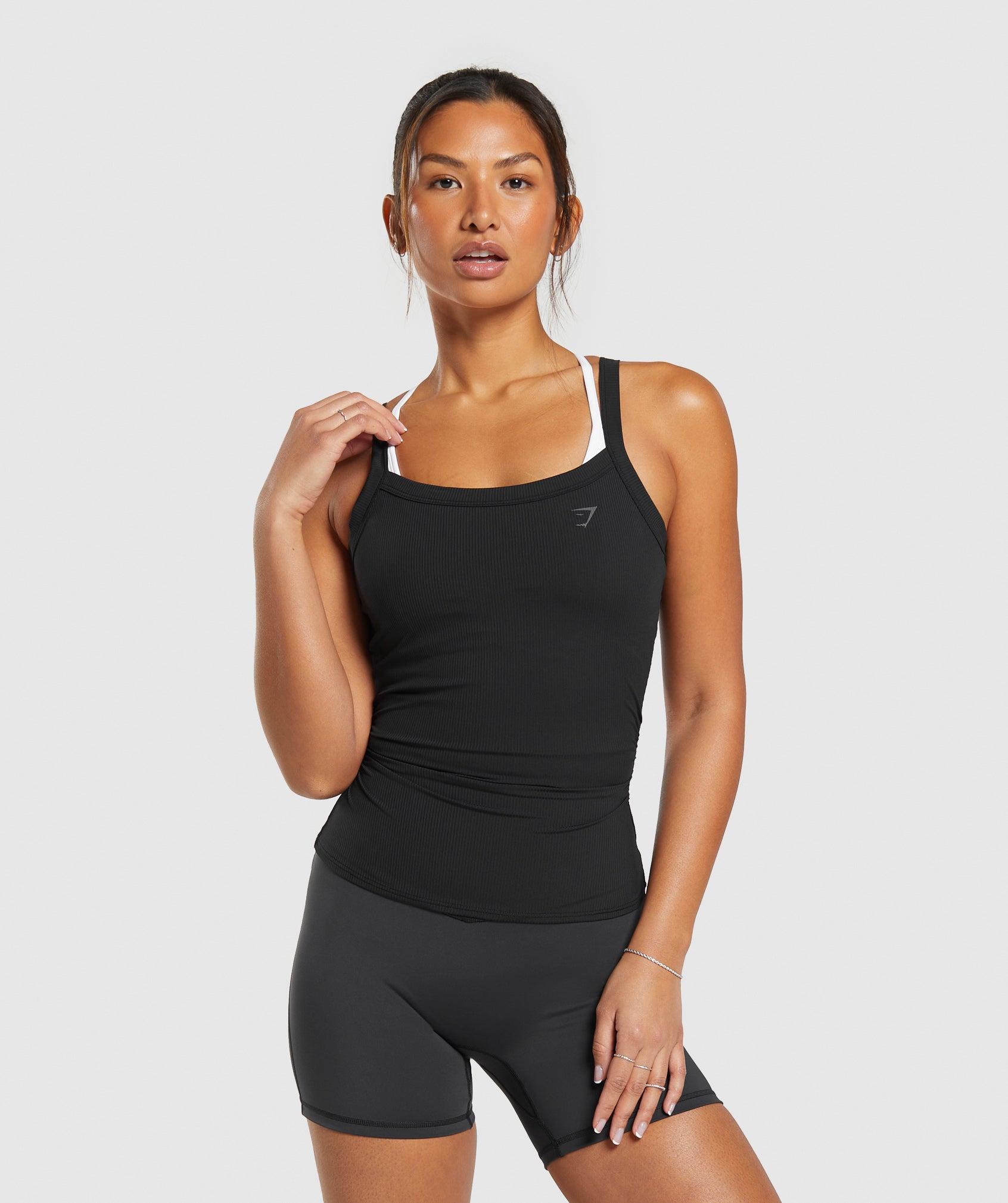 Elevate Ruched Tank in Black - view 1