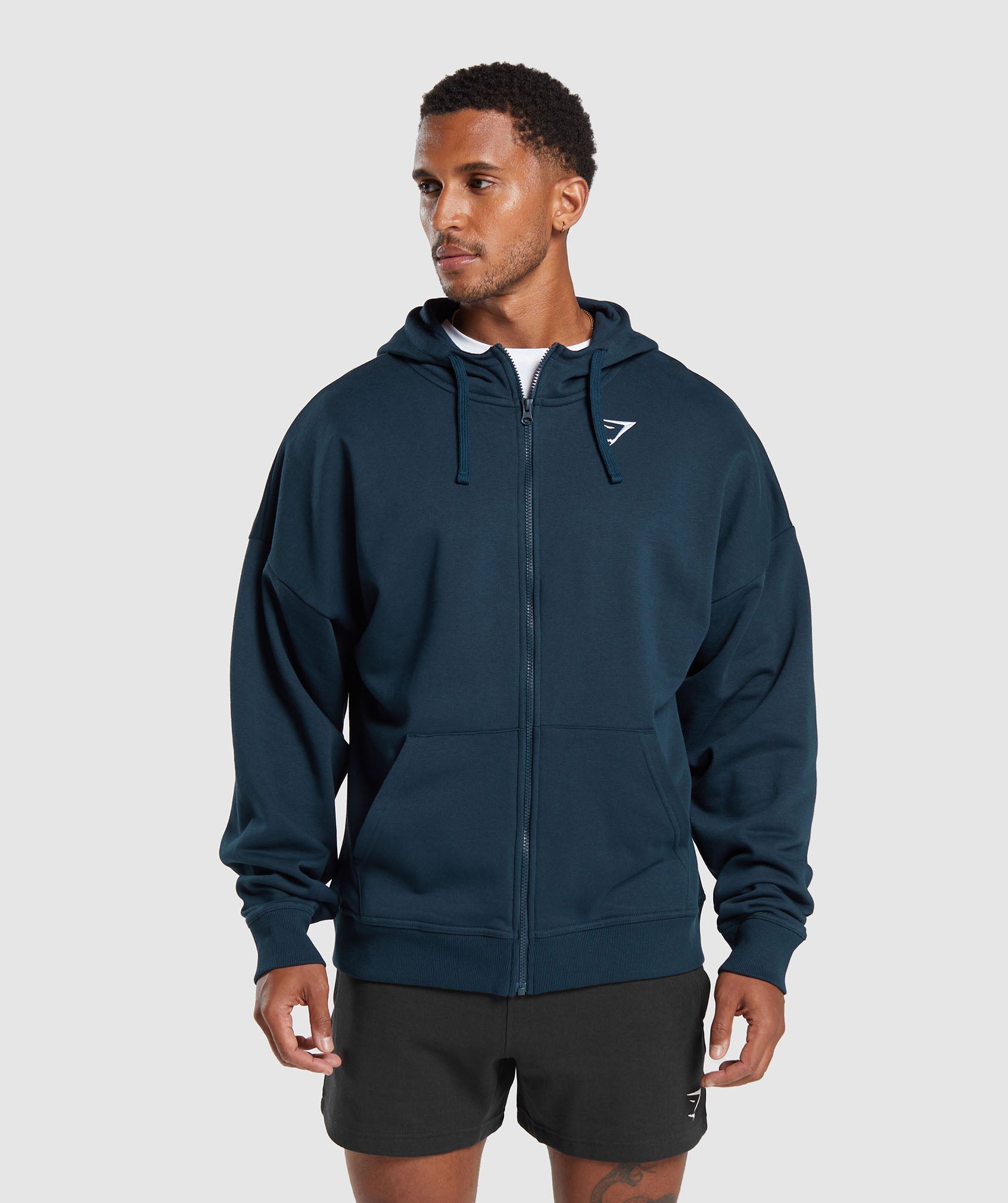 Crest Oversized Zip Up Hoodie in Navy