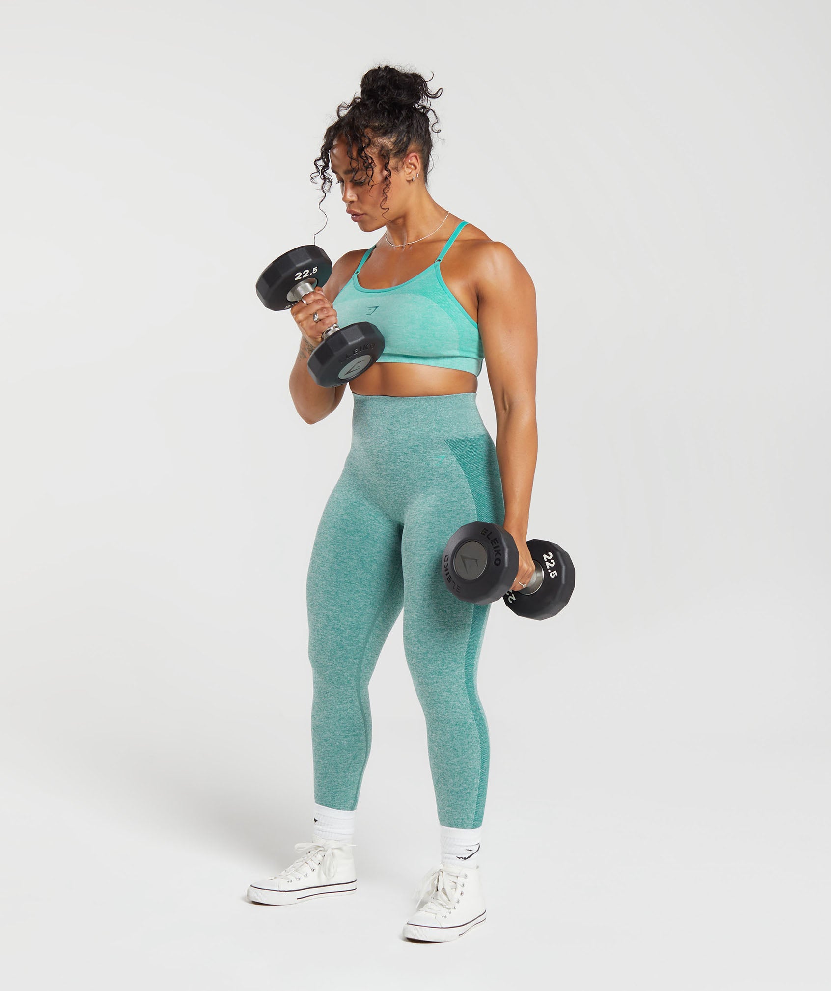 Flex High Waisted Leggings in Jewel Green/White Marl/Cornflower Blue - view 4