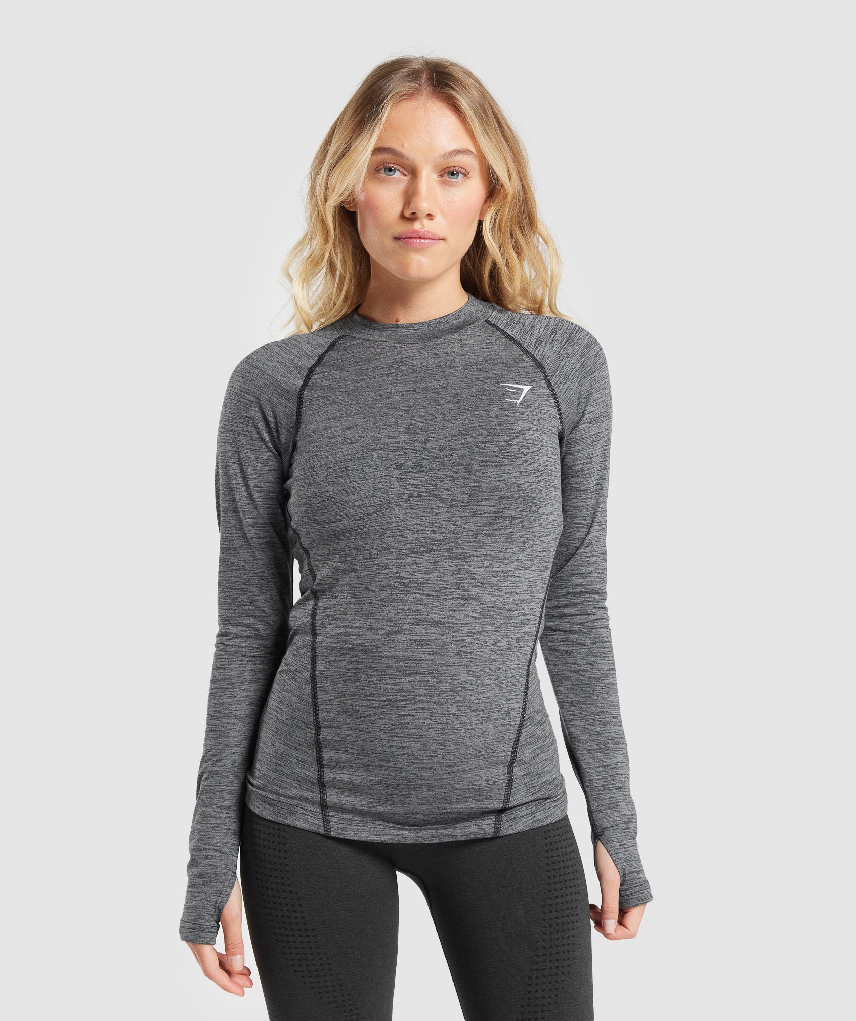 Fleece Lined Long Sleeve Top in Black/Pitch Grey - view 1