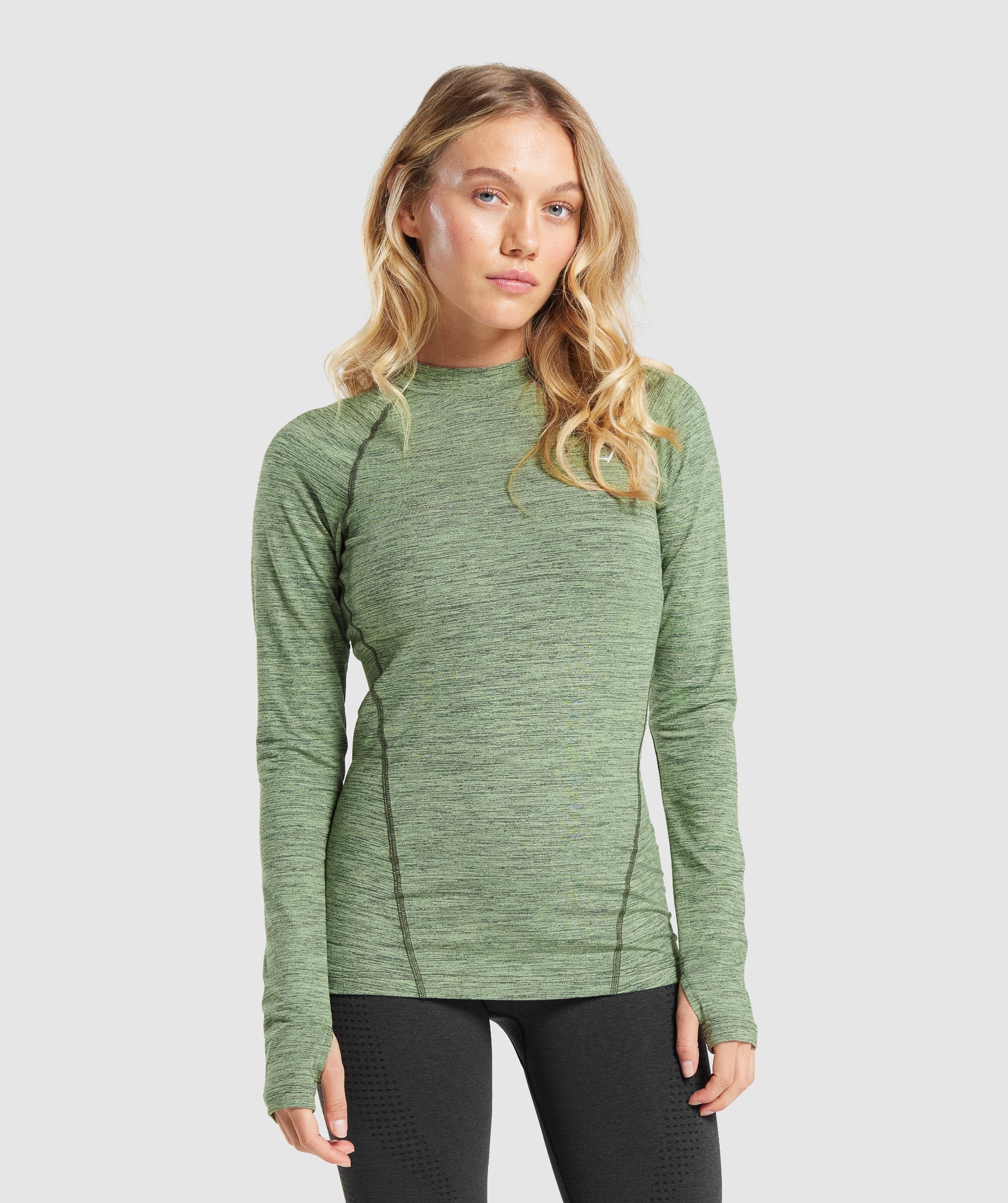 Fleece Lined Long Sleeve Top in Winter Olive/Light Sage Green