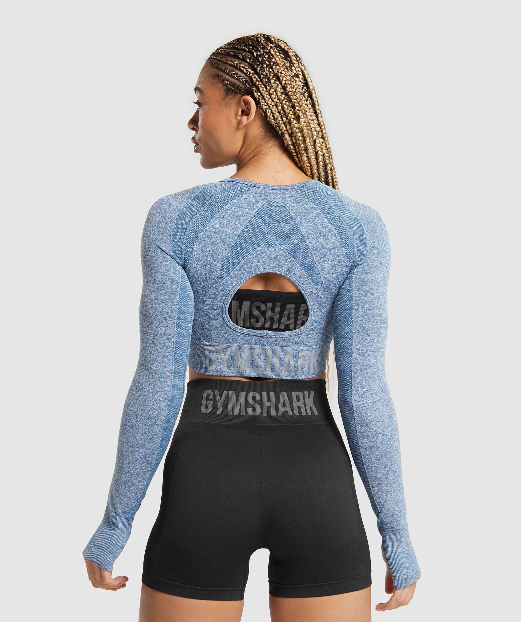 Flex Long Sleeve Crop Top in Faded Blue/Pitch Grey - view 1