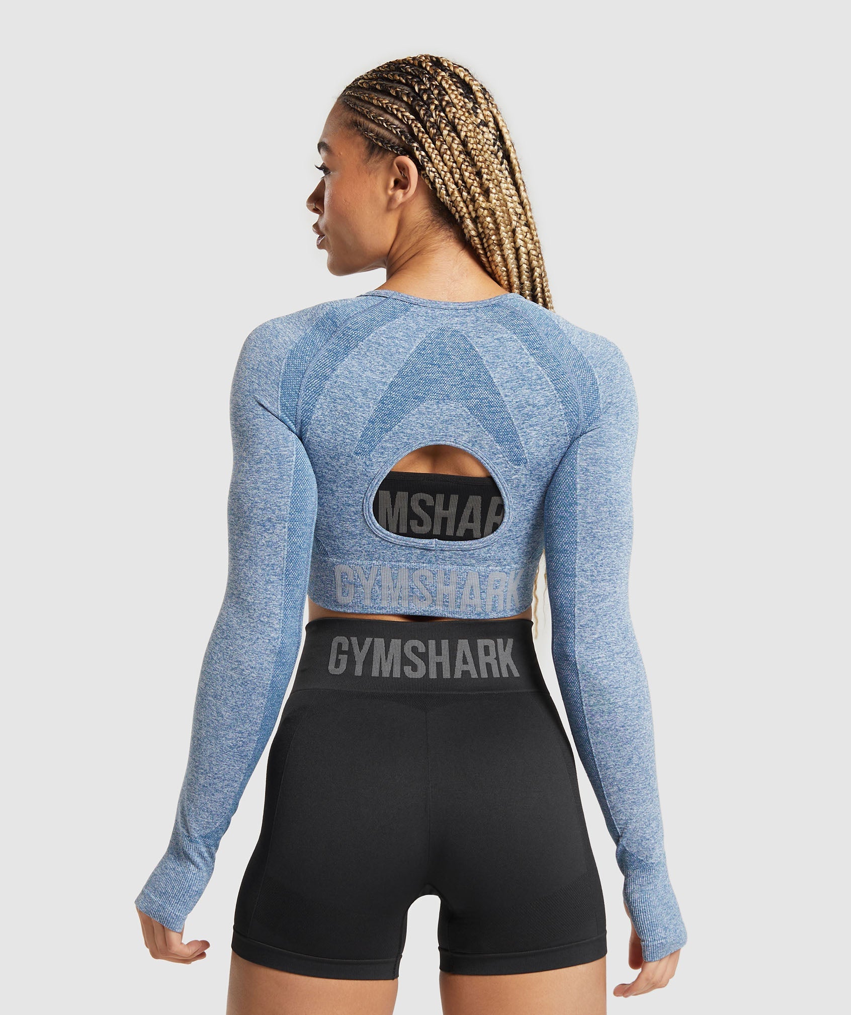 Flex Long Sleeve Crop Top in Faded Blue/Pitch Grey