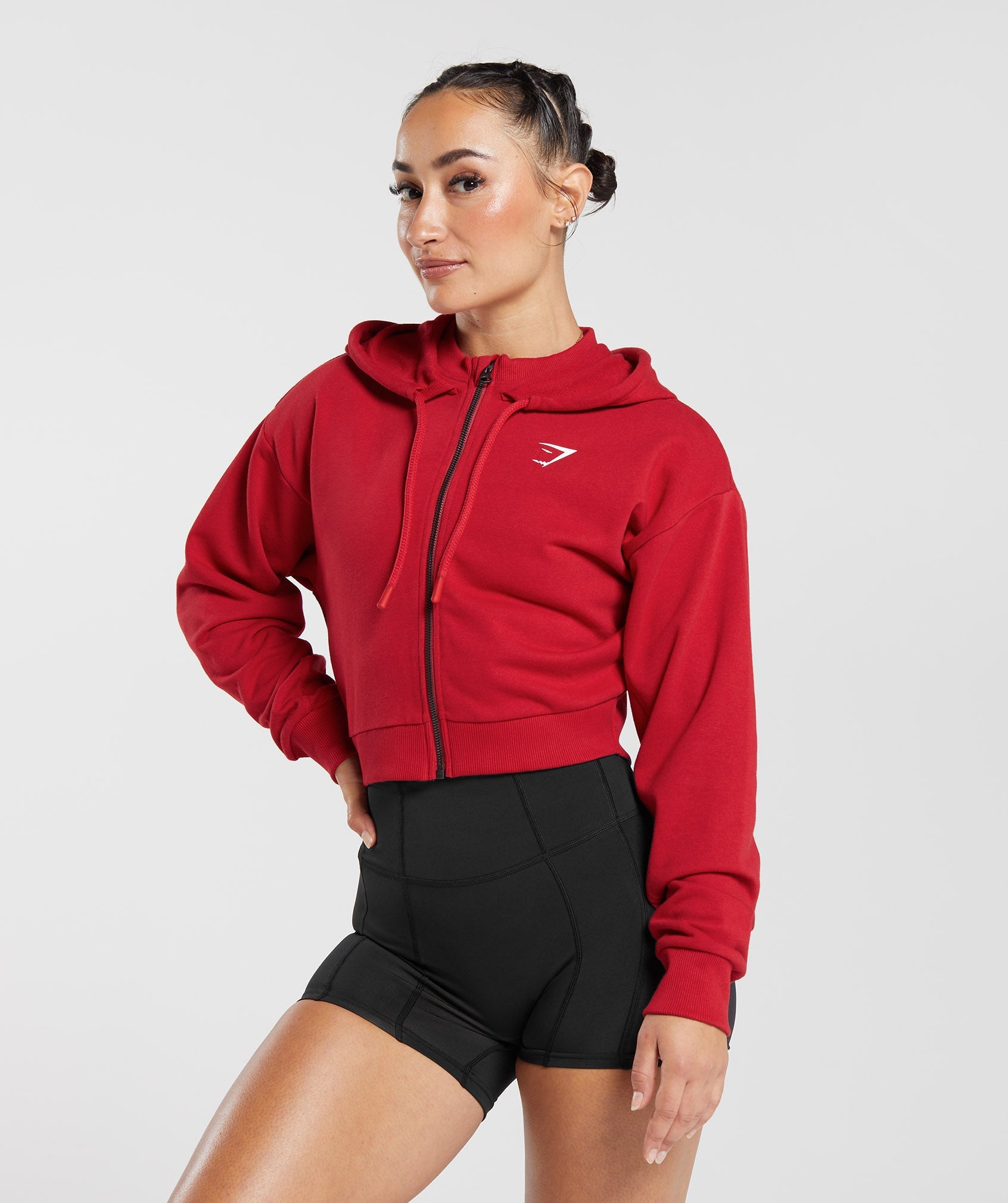 GS Power Crop Zip Hoodie in Carmine Red - view 3