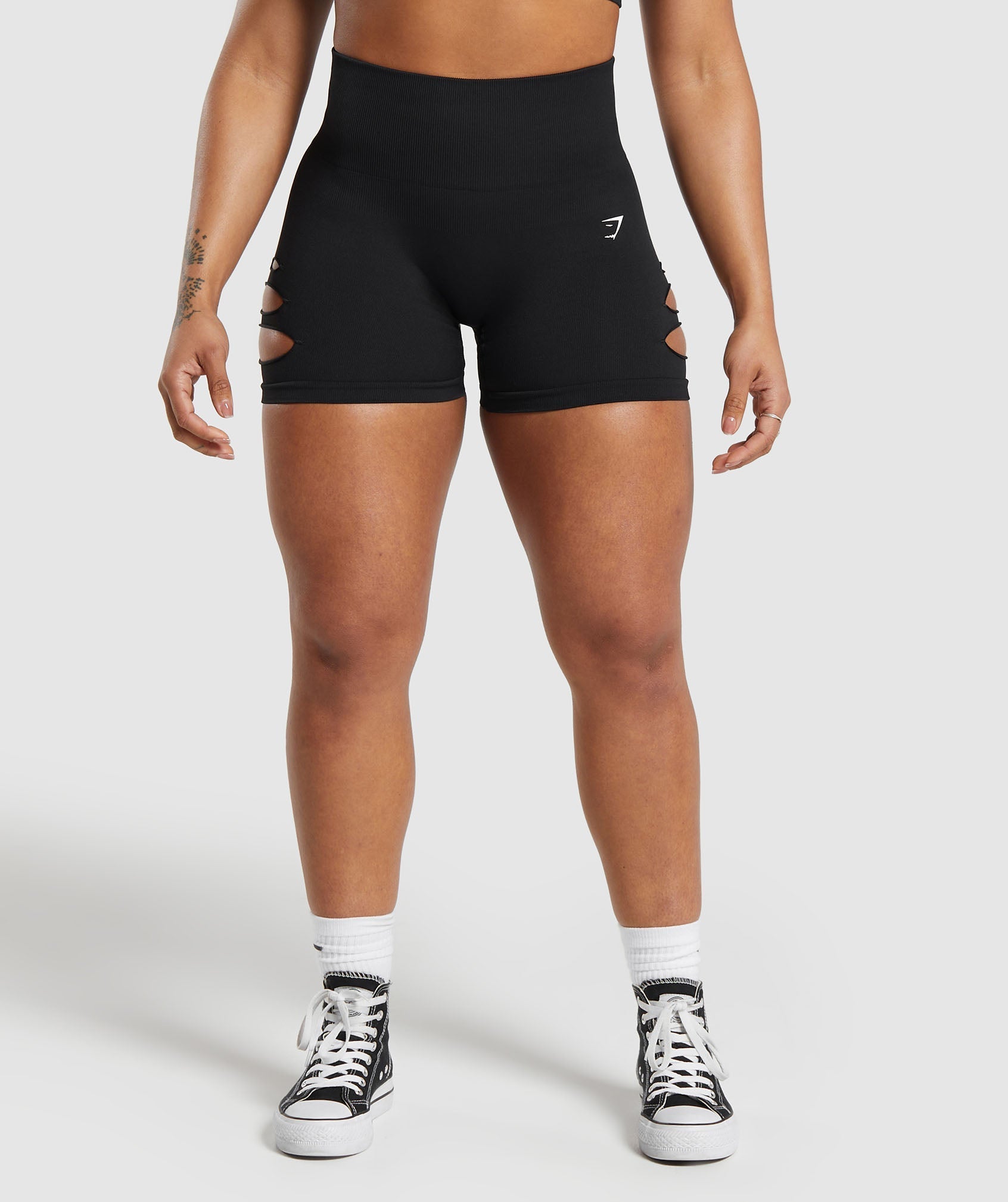 Gains Seamless Ripped Shorts in Black - view 2