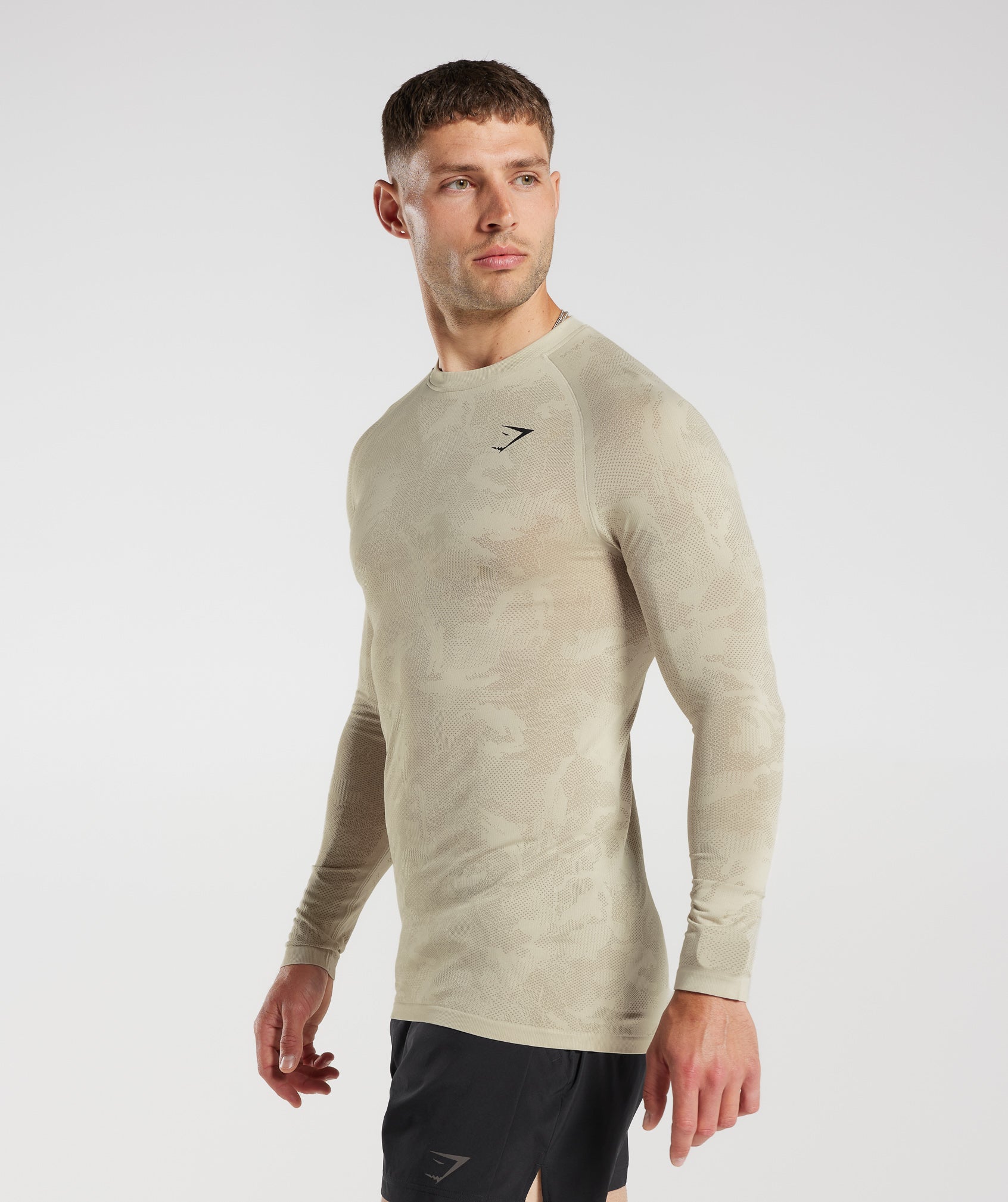 Geo Seamless Long Sleeve T-Shirt in Pebble Grey/Cement Brown - view 3