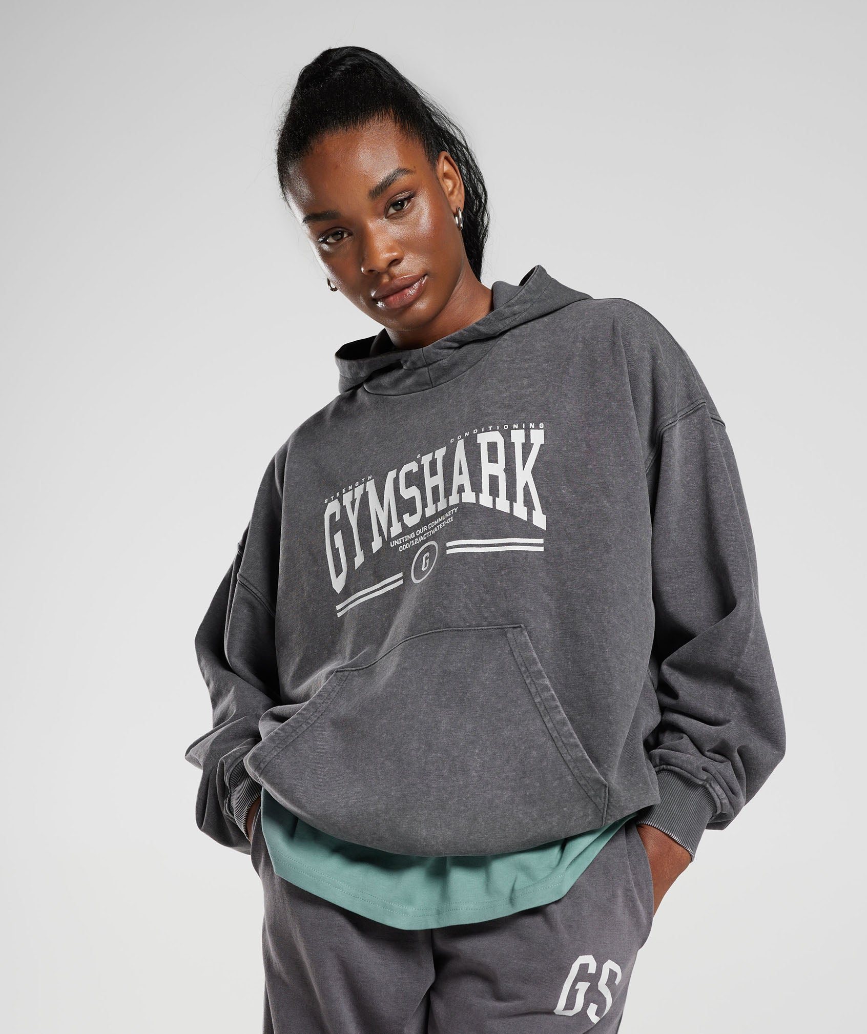 Collegiate Oversized Hoodie in Silhouette Grey - view 1