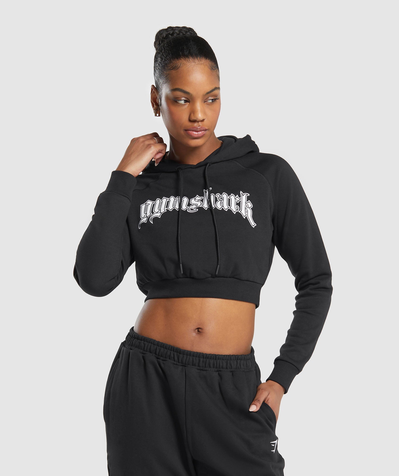 Heavy Flex Cropped Hoodie in Black