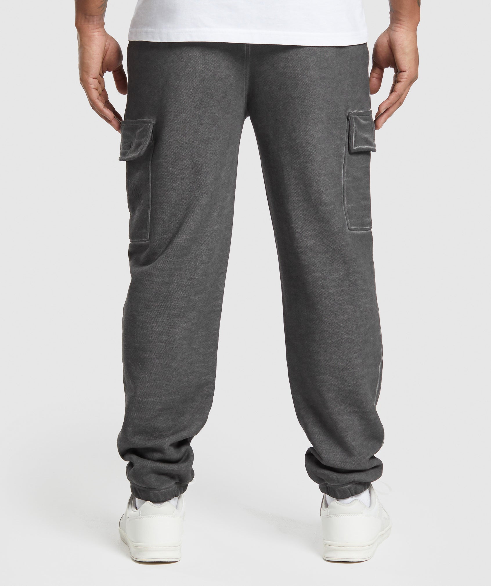 Heavyweight Washed Cargo Joggers in Black - view 2
