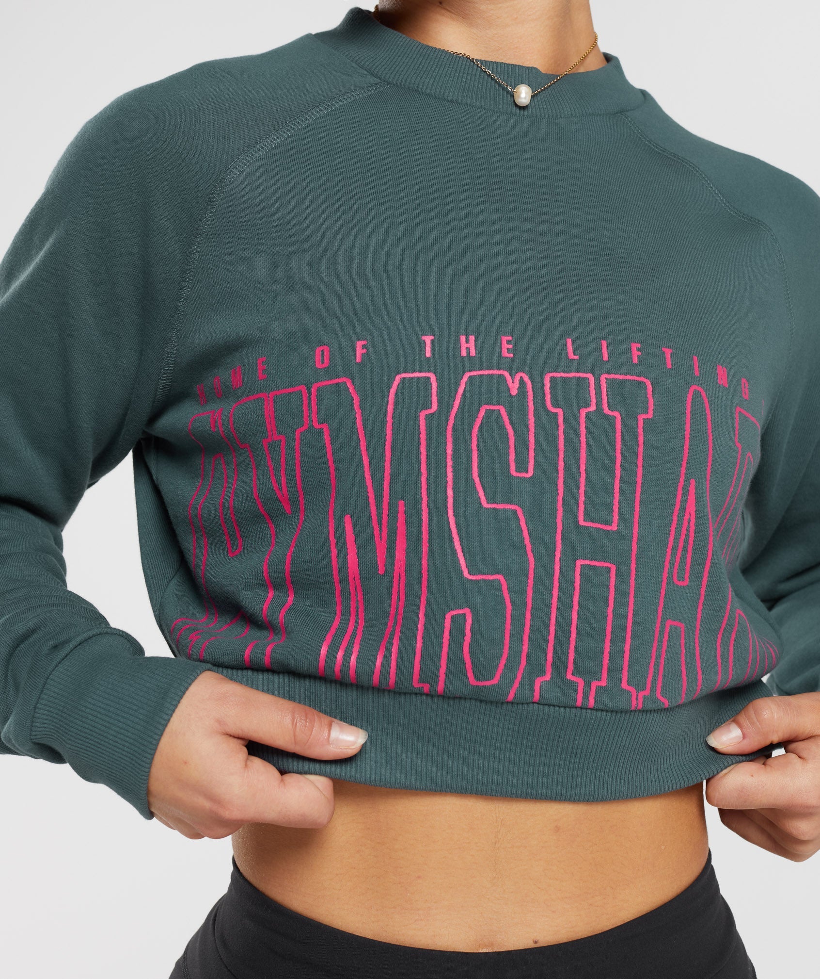 Lifting Graphic Cropped Sweatshirt in Smokey Teal - view 6