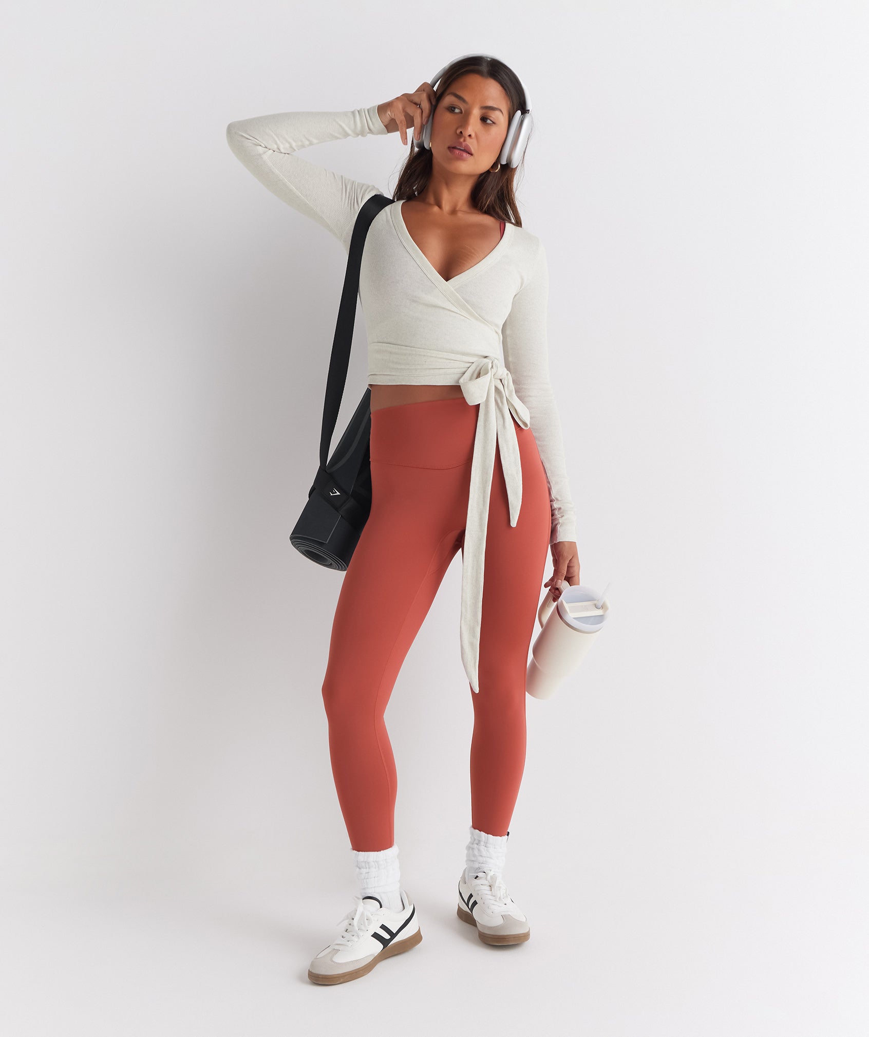 Elevate Wrap Long Sleeve Top in Frost White Marl - view 4