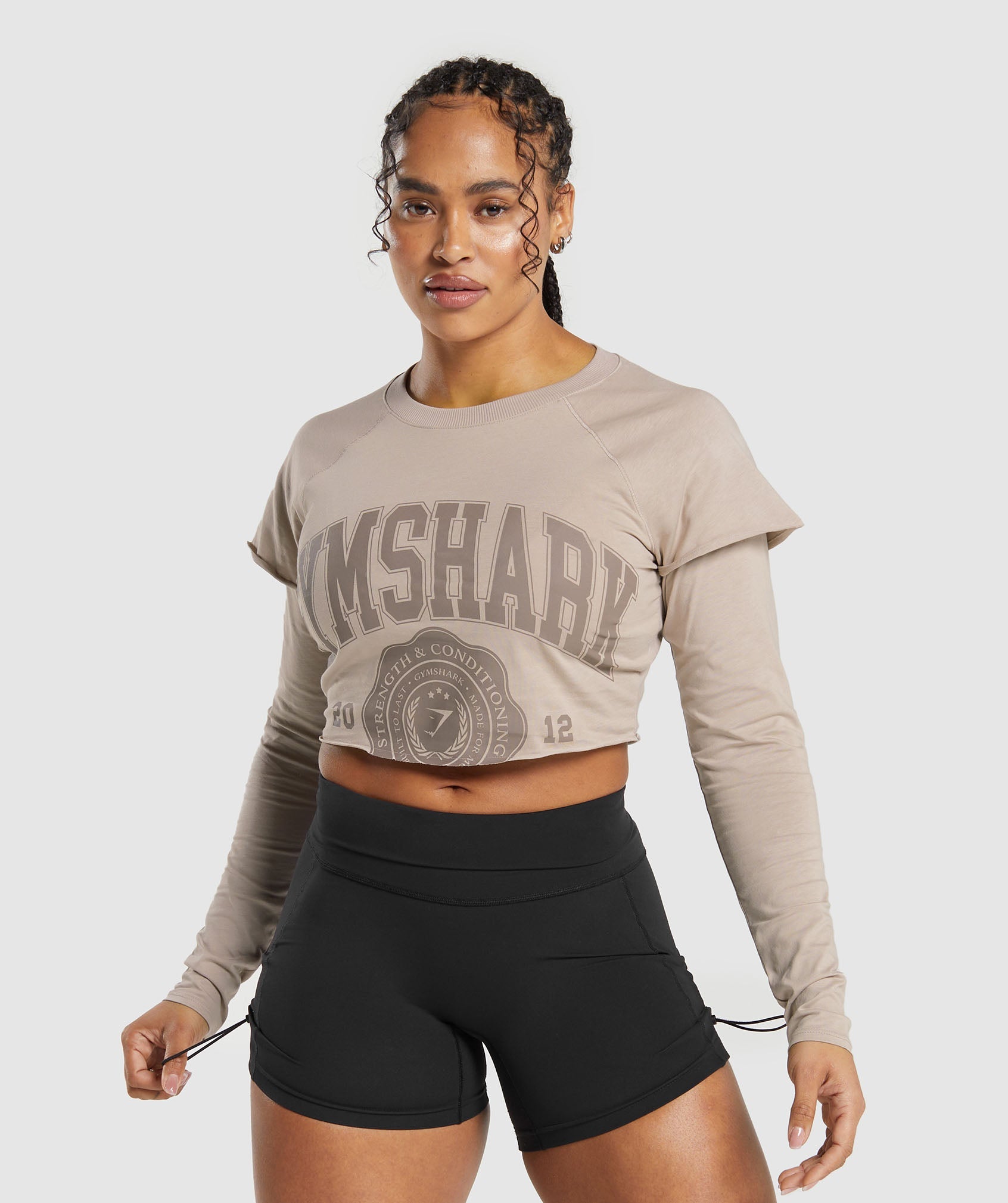 Lifting 2 In 1 Long Sleeve Crop Top in Stone Pink