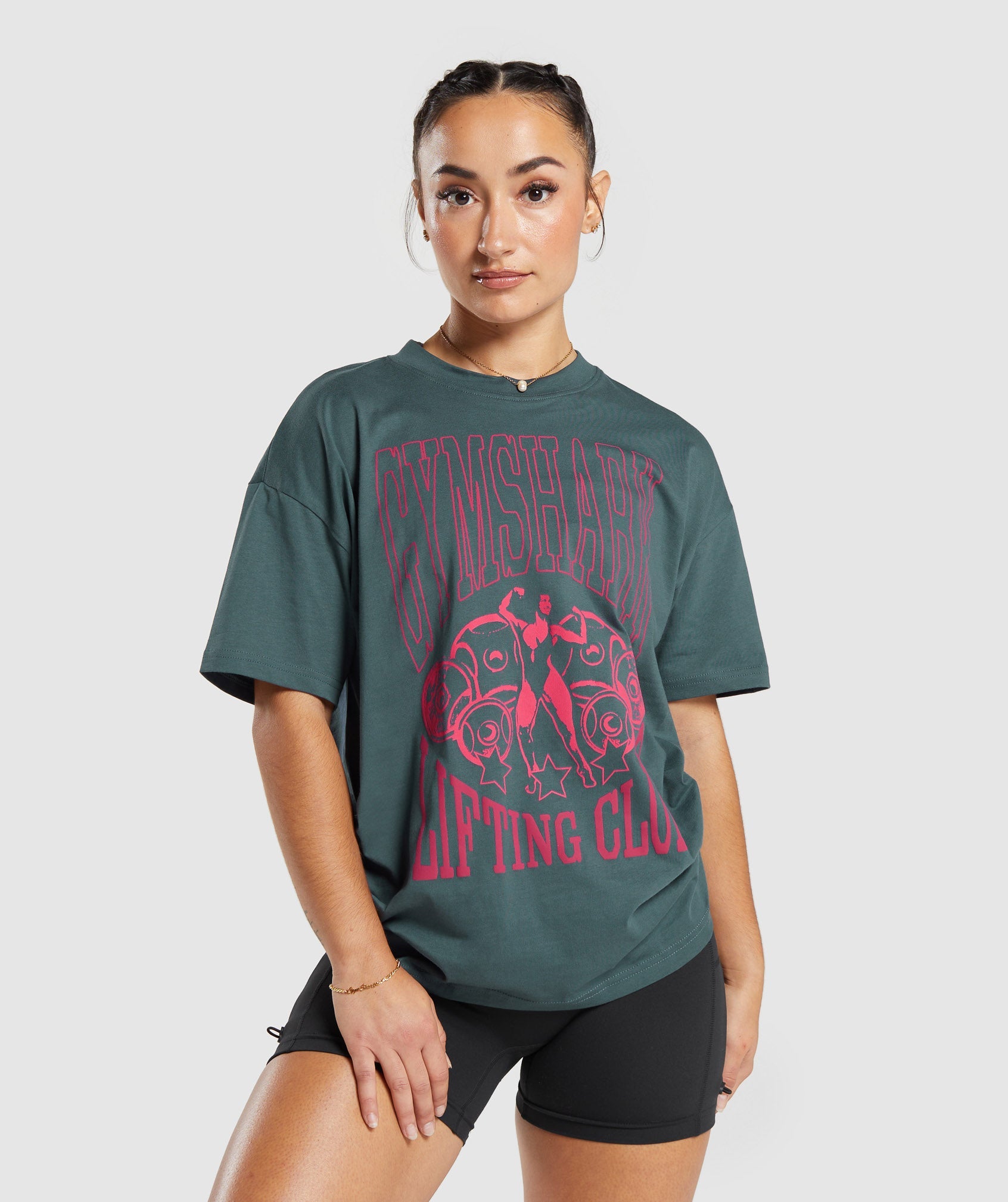 Lifting Graphic Oversized T-Shirt in Smokey Teal - view 1