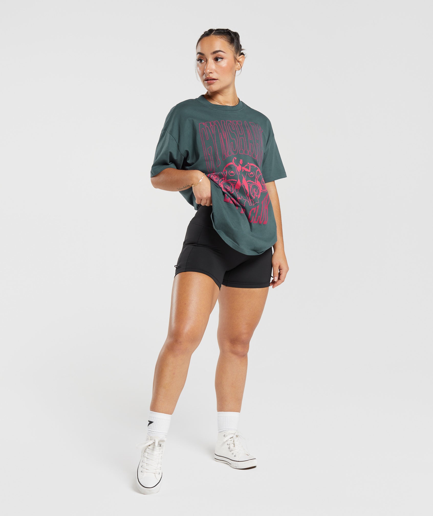 Lifting Graphic Oversized T-Shirt in Smokey Teal - view 3