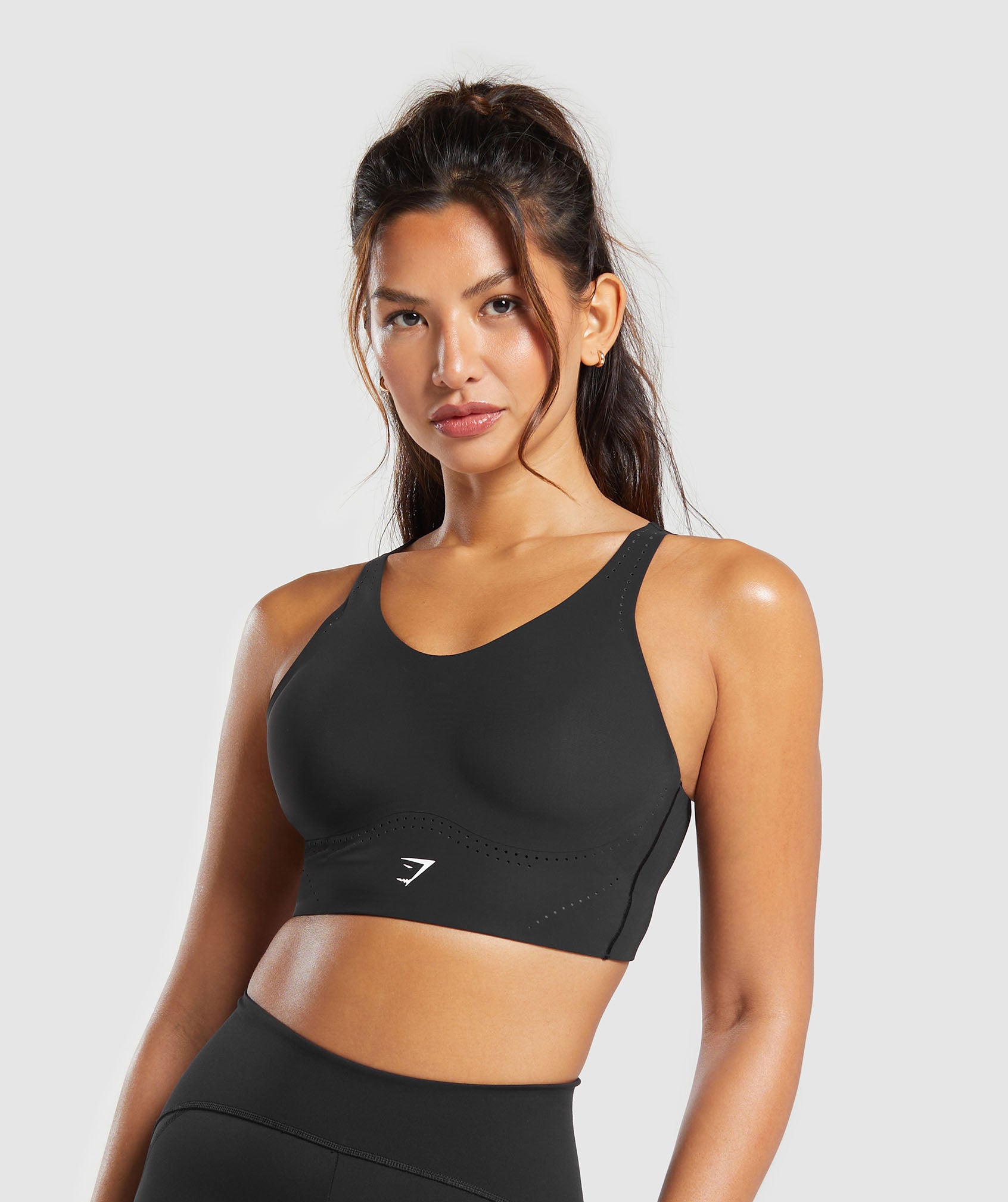 Longline Crossback Sports Bra in Black - view 1