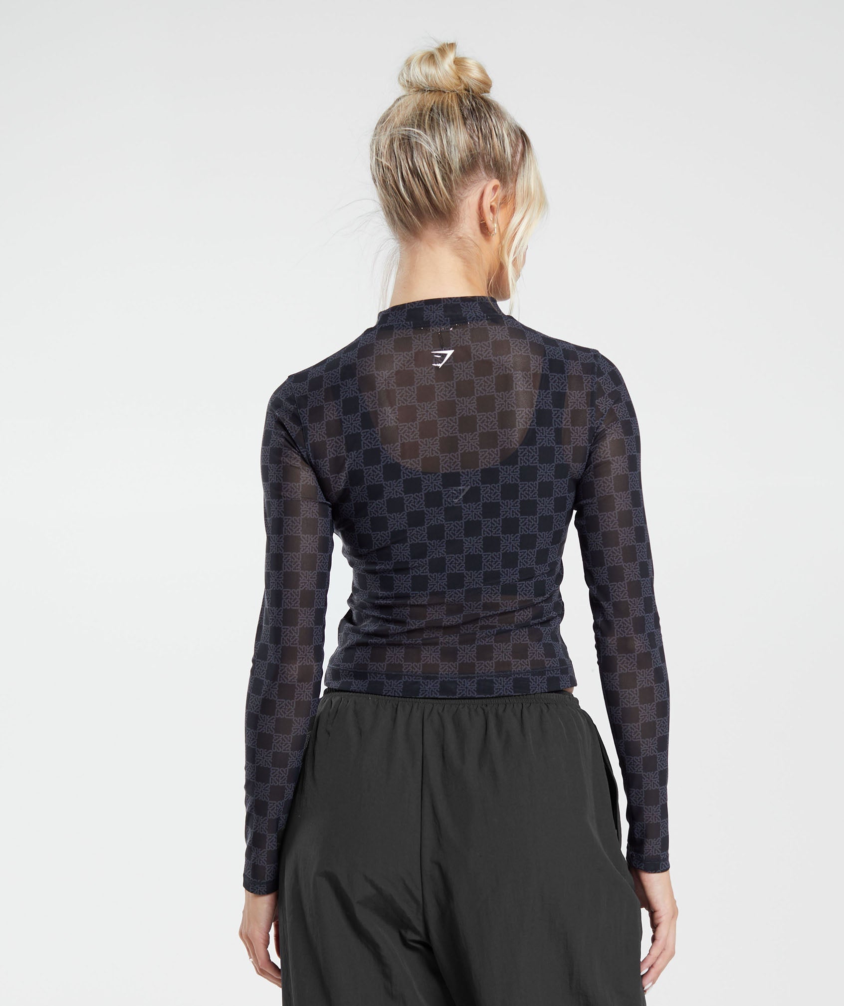 Monogram Mesh Long Sleeve Top in Onyx Grey - view 2