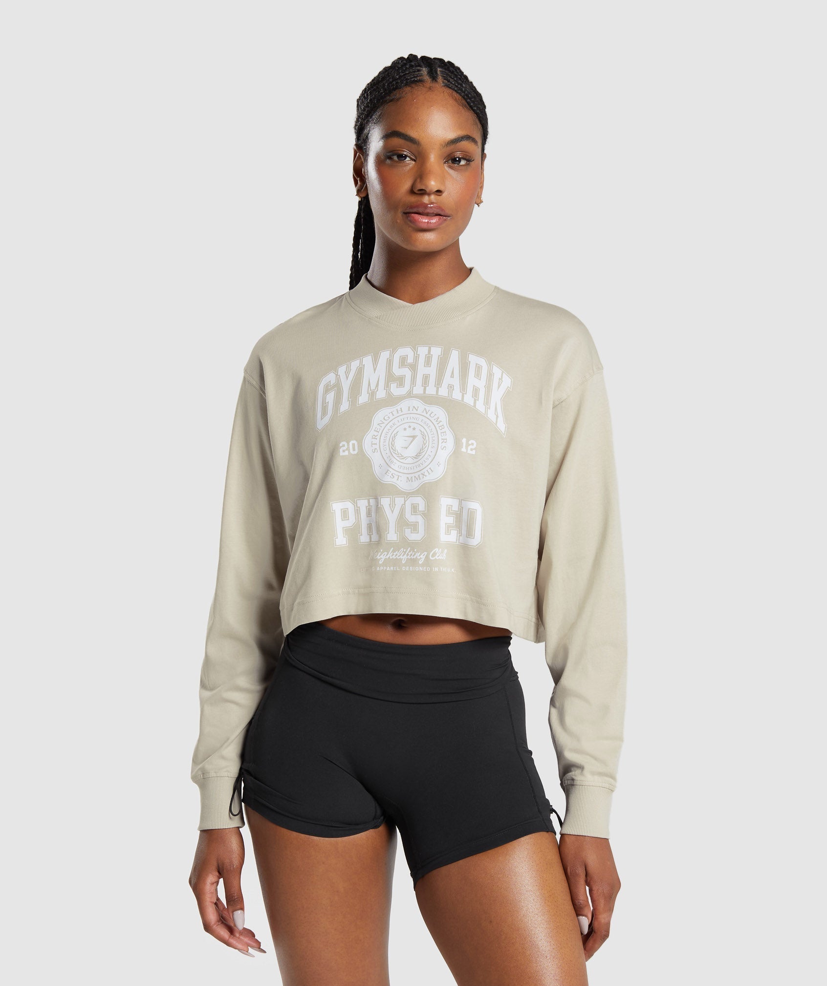 Phys Ed Graphic Long Sleeve T-Shirt in Pebble Grey