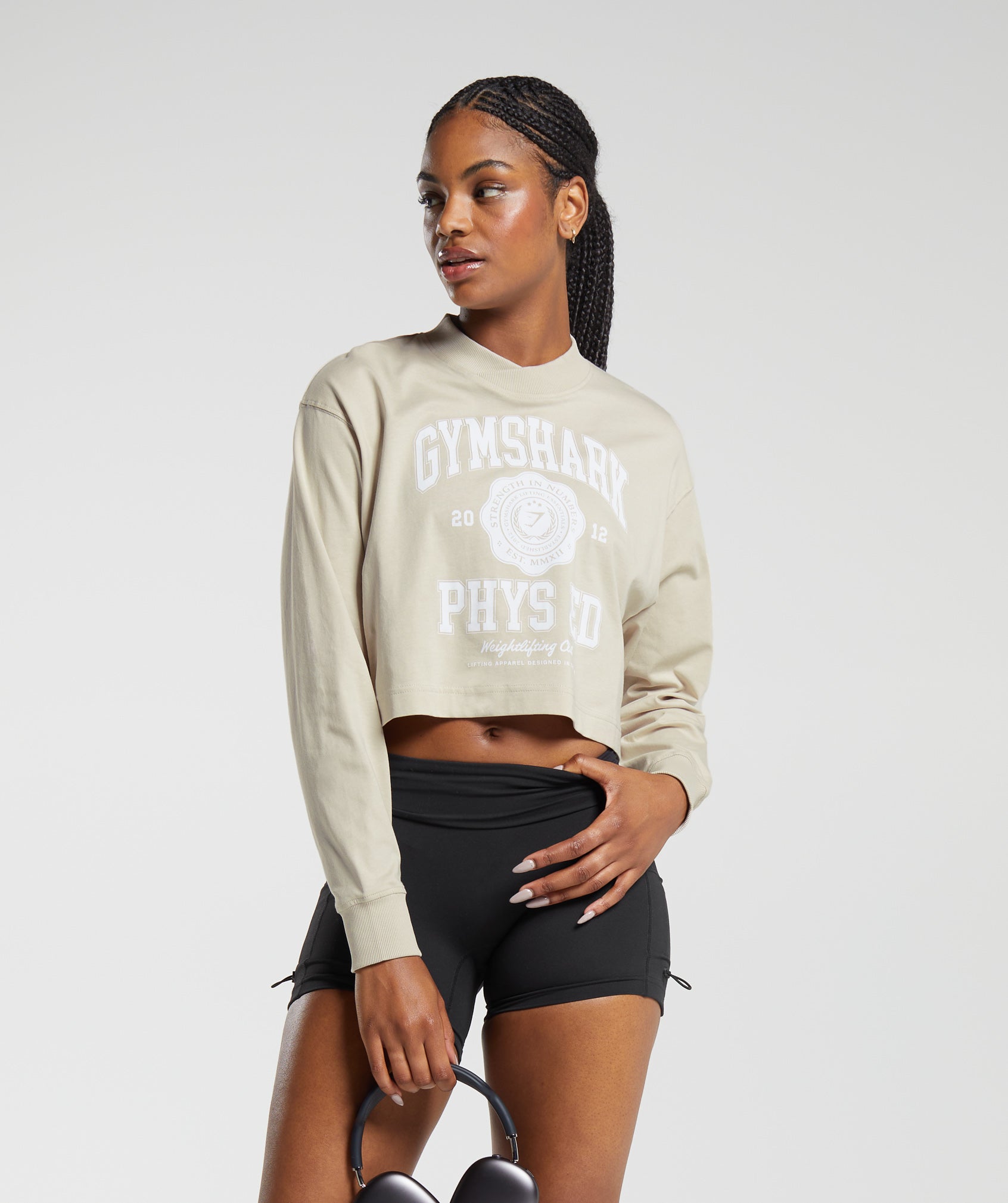 Phys Ed Graphic Long Sleeve T-Shirt in Pebble Grey - view 2