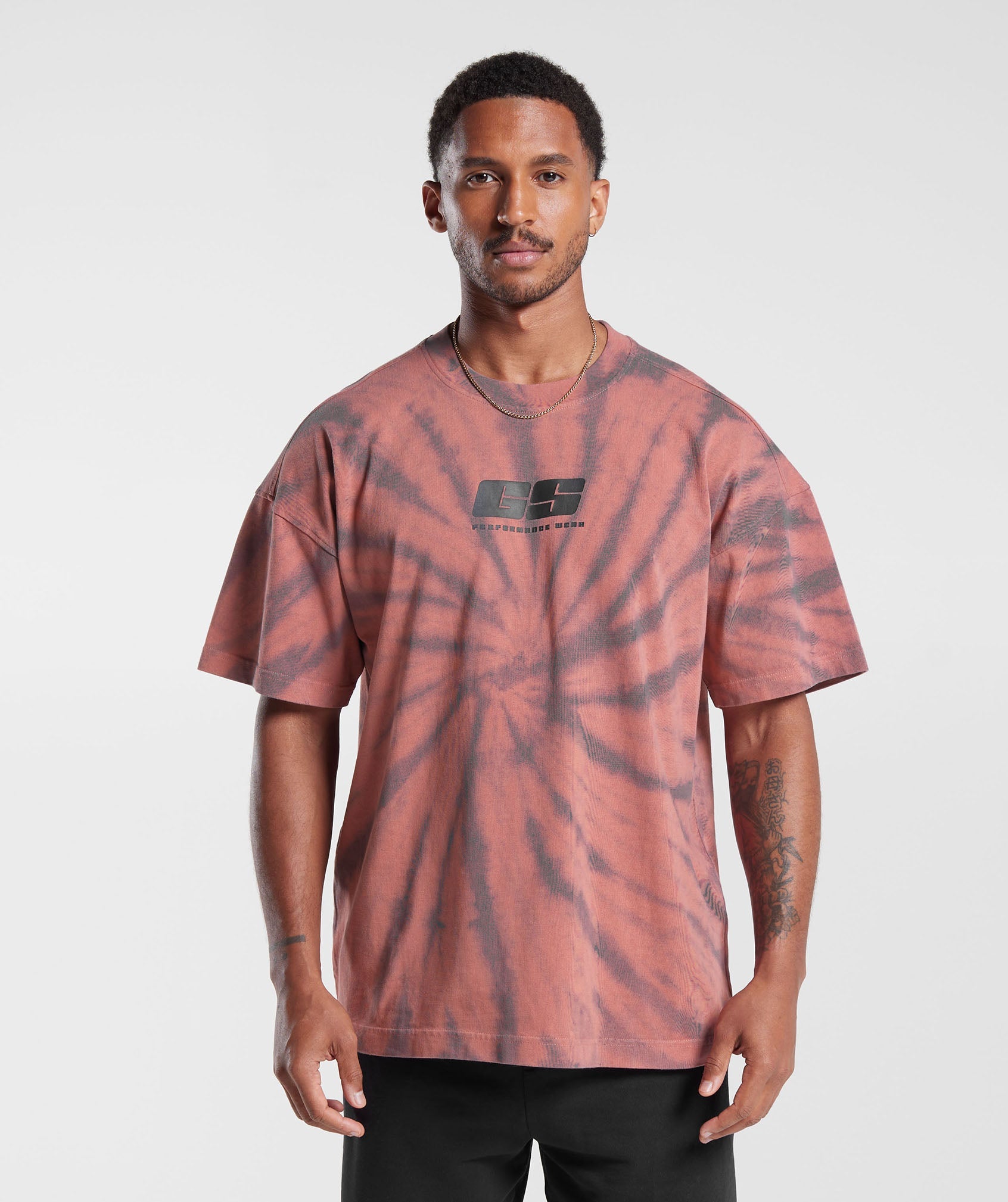 Rest Day T-Shirt in Terracotta Pink/Dusty Maroon/Spiral Optic Wash - view 1