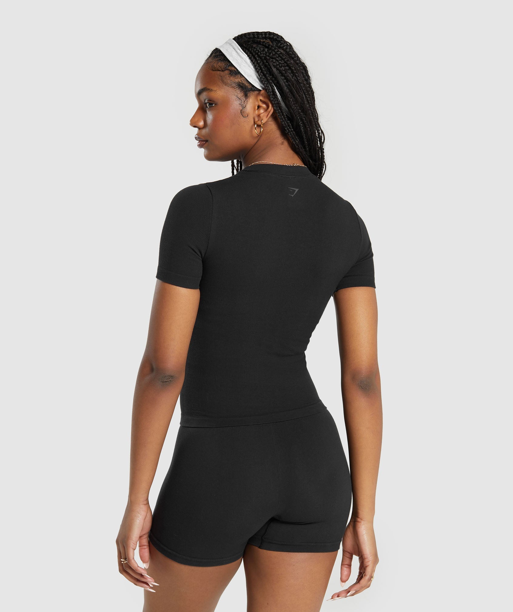 Ribbed Cotton Seamless T-Shirt in Black - view 2