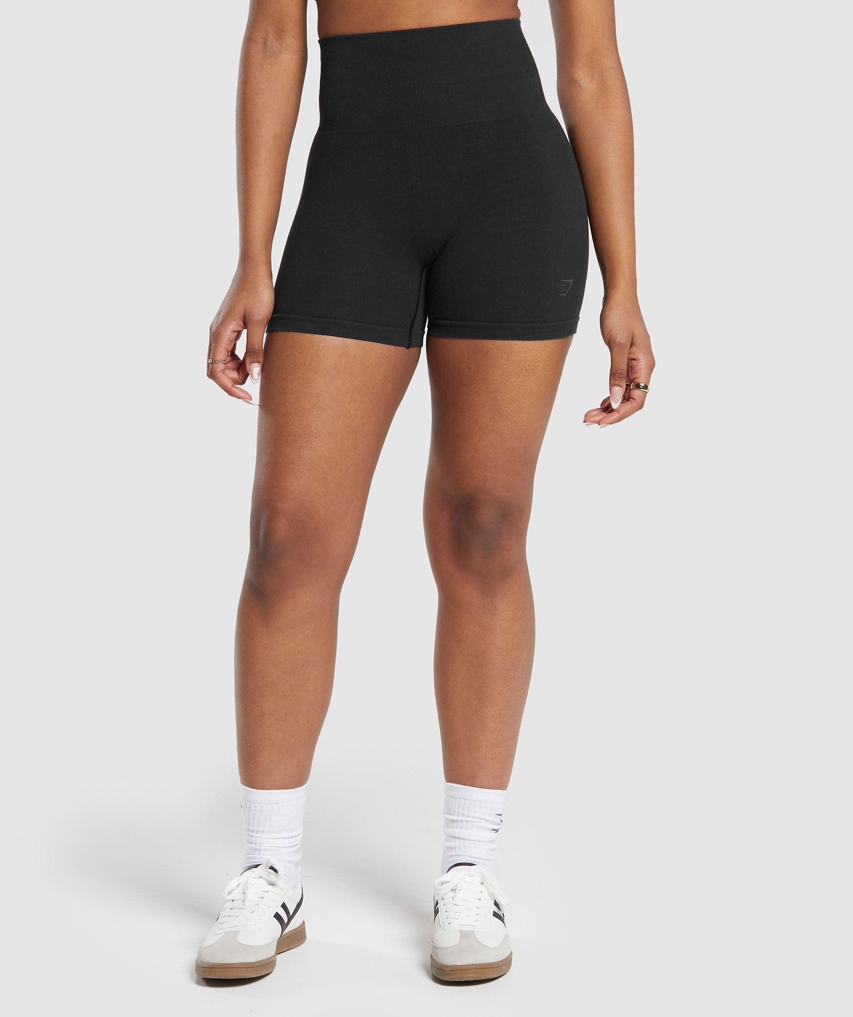 Ribbed Cotton Seamless Shorts in Black - view 1