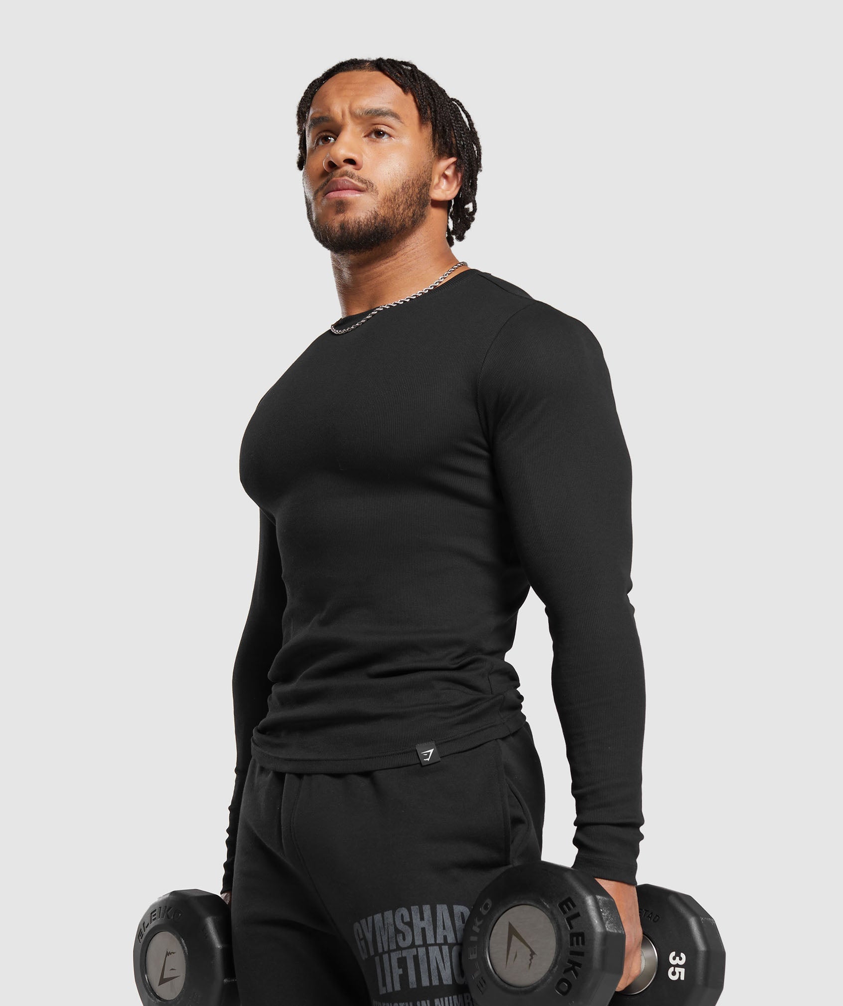 Ribbed Long Sleeve T-Shirt in Black - view 4