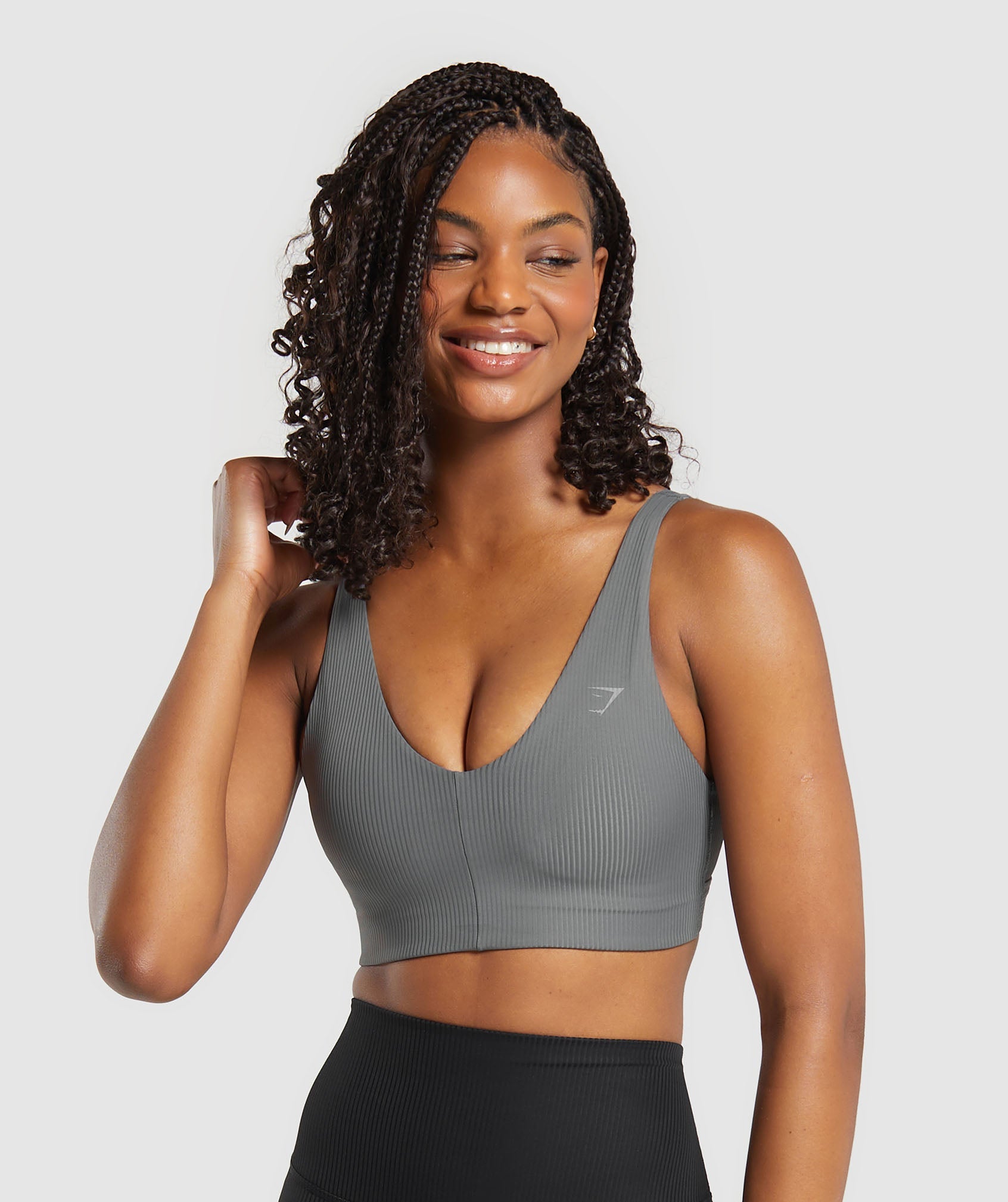 Ribbed Sports Bra in Brushed Grey
