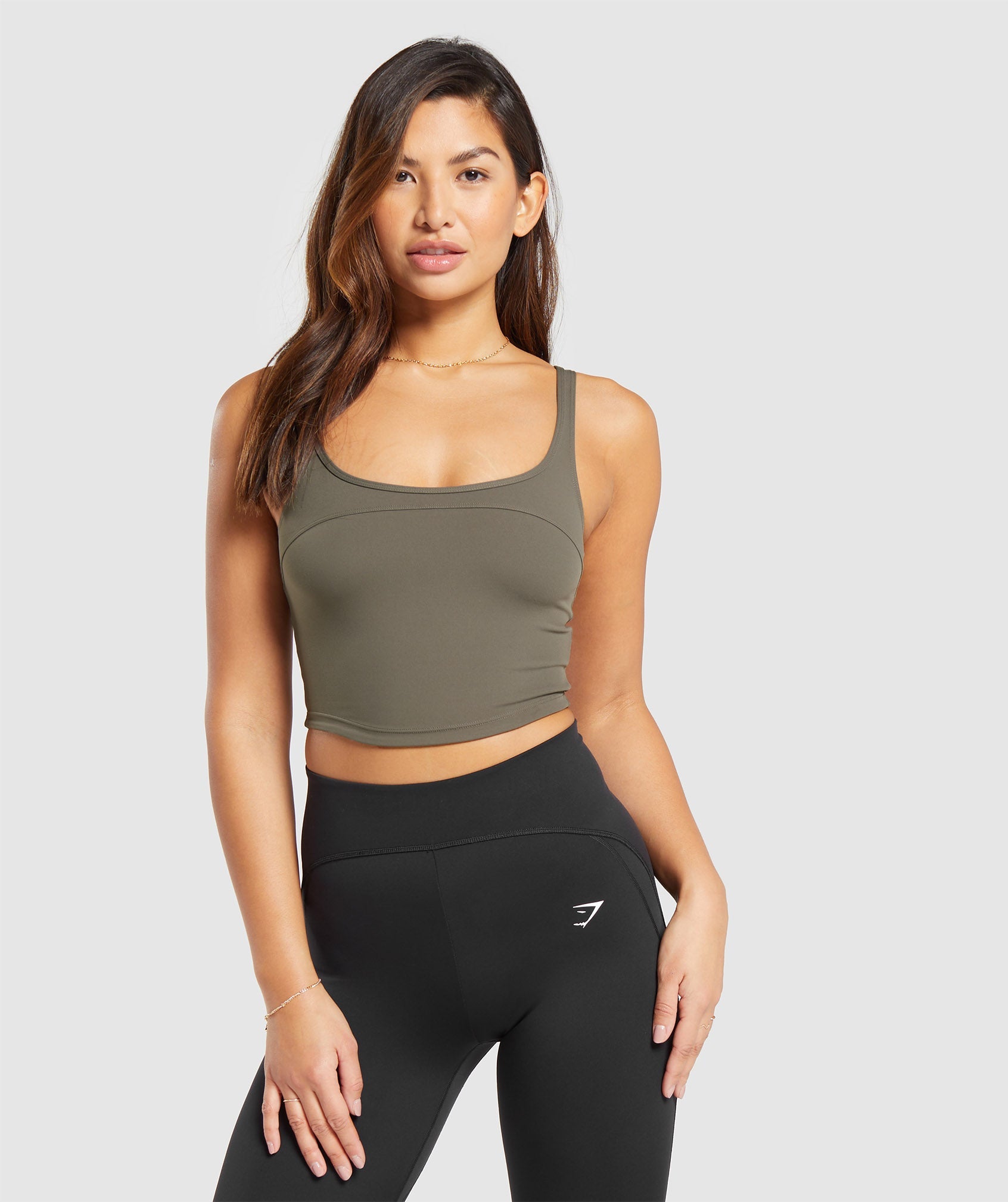 Scoop Back Crop Tank- Black in Camo Brown